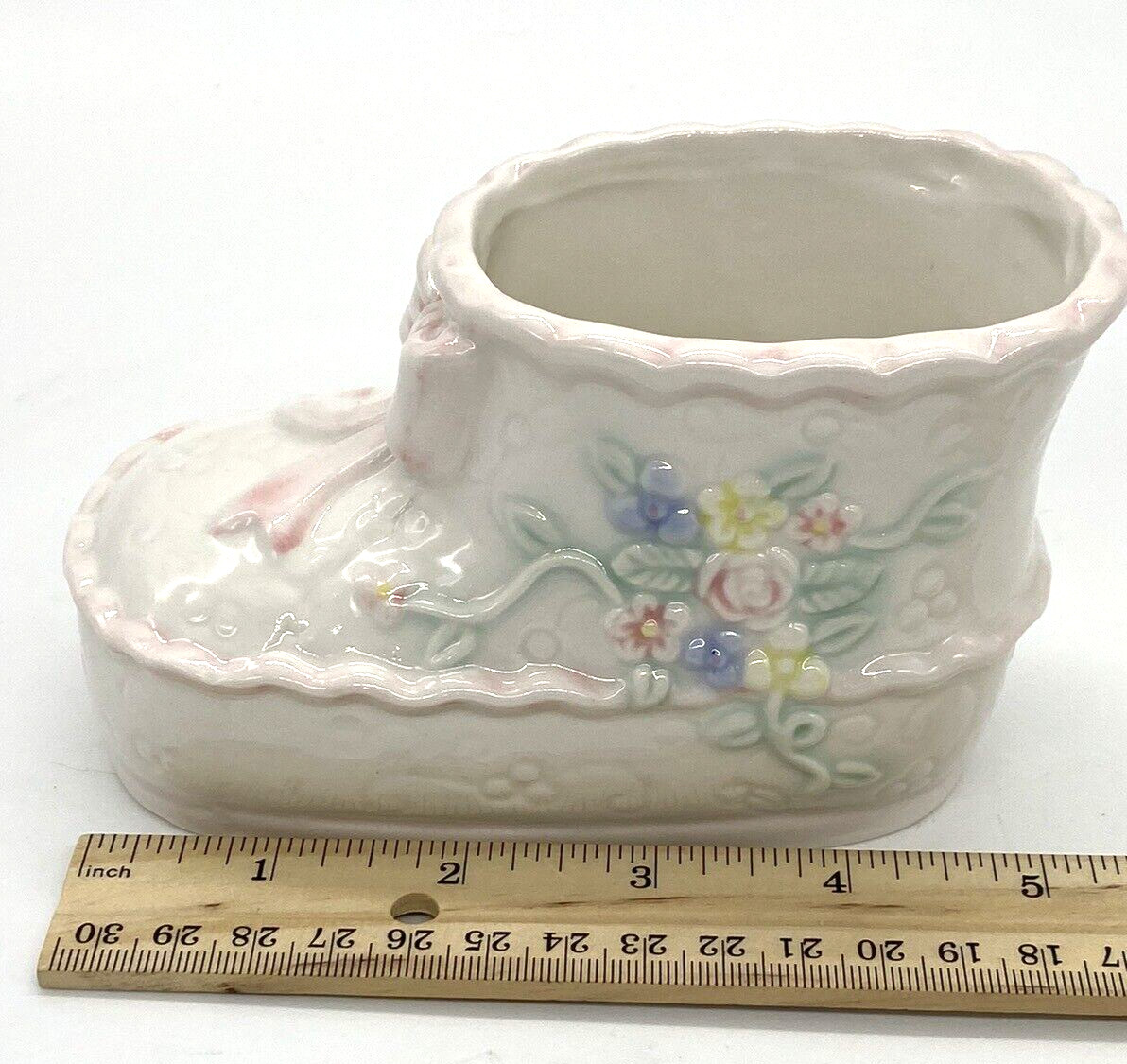 Baby Bootie Planter Shoe Flowers Bows Japan Mini Pink White Blue Porcelain