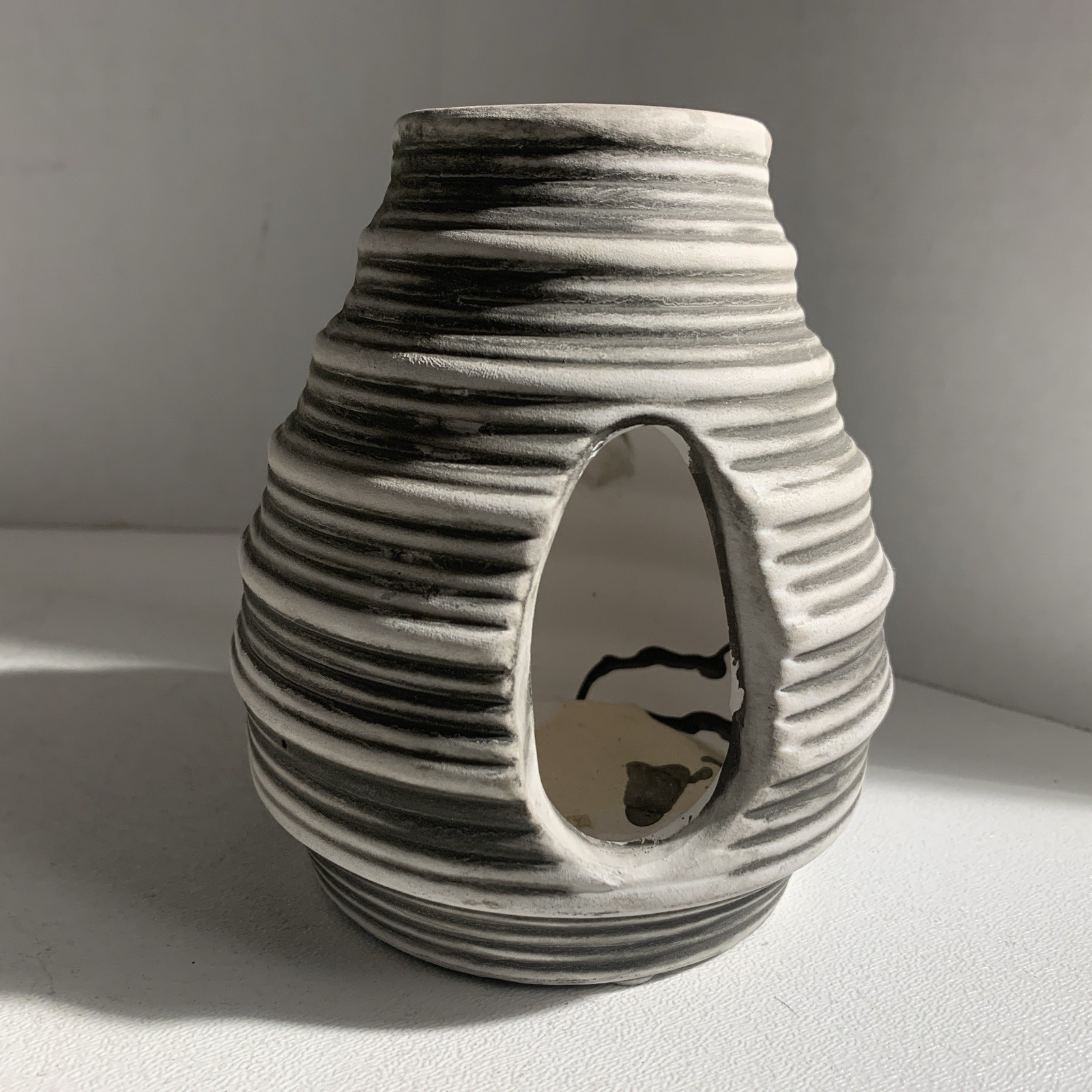 Small Mid Century Modern Style Ceramic Gray Linear Art Vase Decor