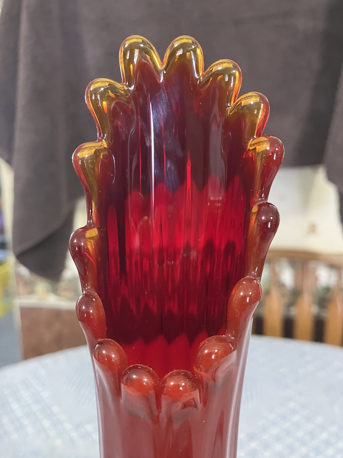 Beautiful Fenton 15.75” Ruby Thumbprint Swung Vase