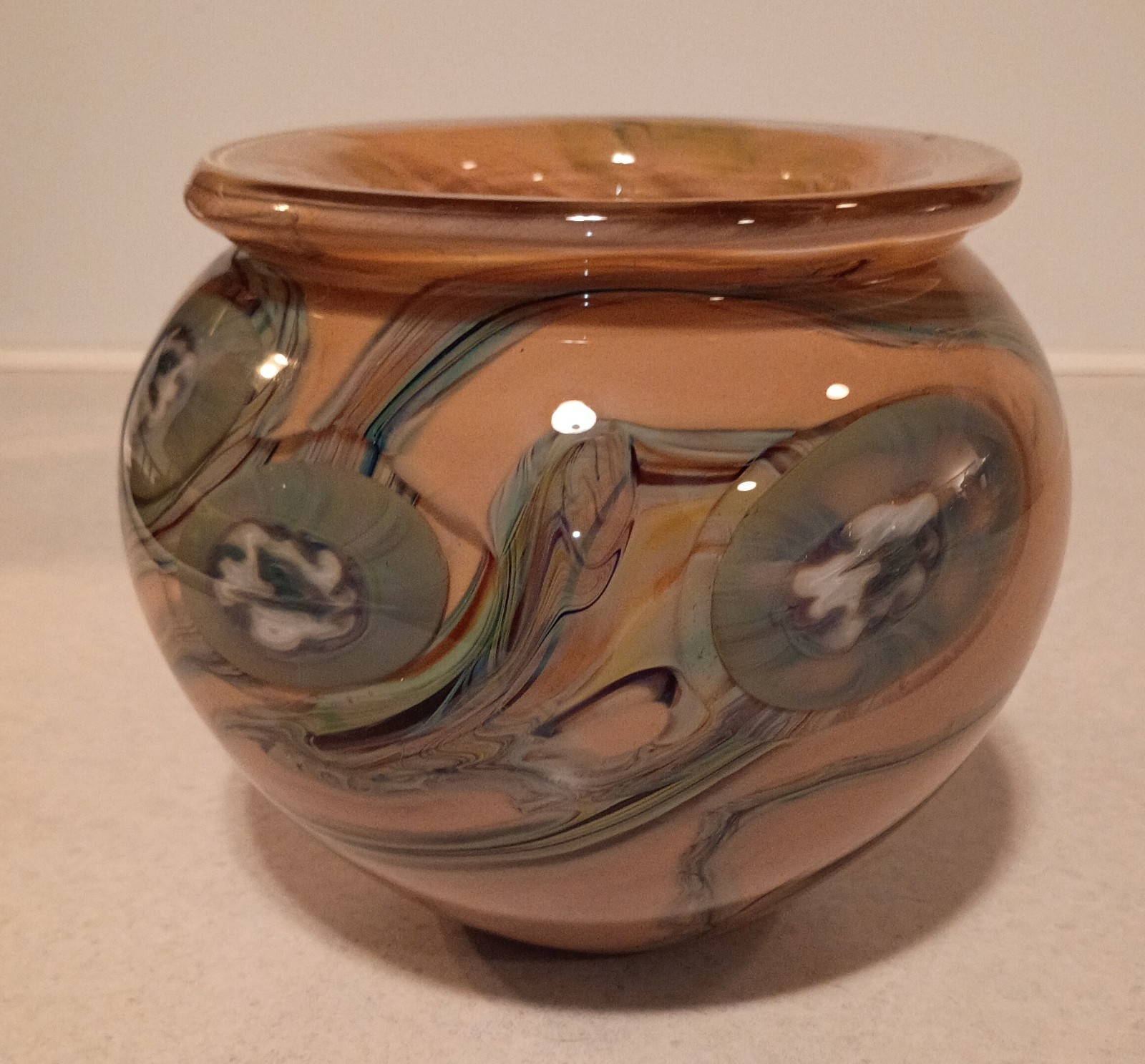 4.75″ Heavy 2005 Signed Robert Eickholt Sea Flower Art Glass Vase