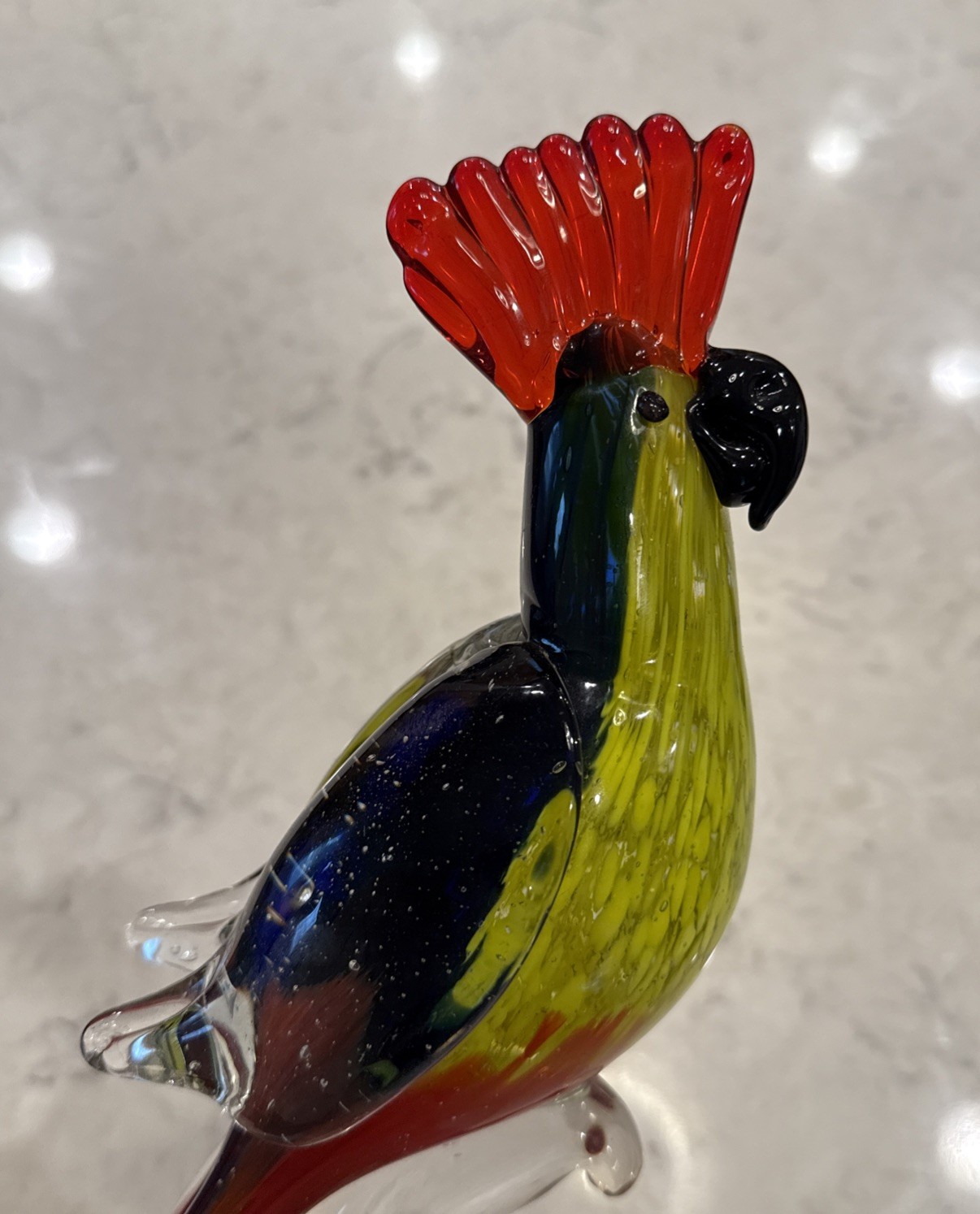 Tall Cockatoo Art Glass Bird Red Blue Green Yellow Heavy 13” Asia Australia READ
