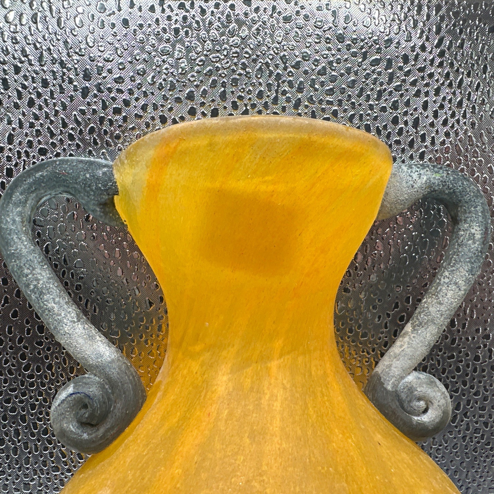 Vintage Design Guild Romania Orange Handled Blown Glass Wall Pocket Vase 10.5″