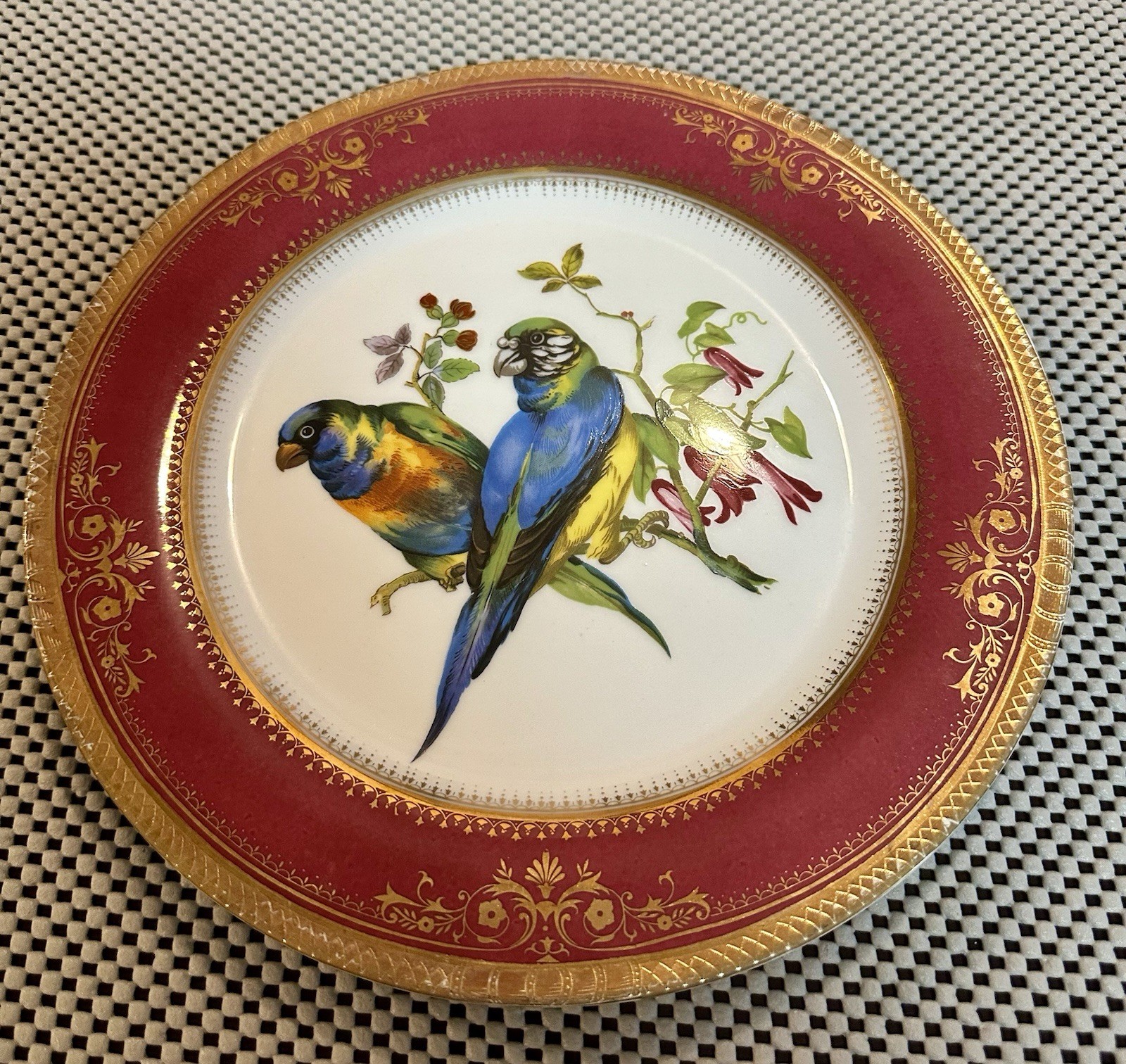 ONE DECORATIVE PORCELAIN PLATE (LIMOGES STYLE) + ONE DECORATIVE GLASS JAR
