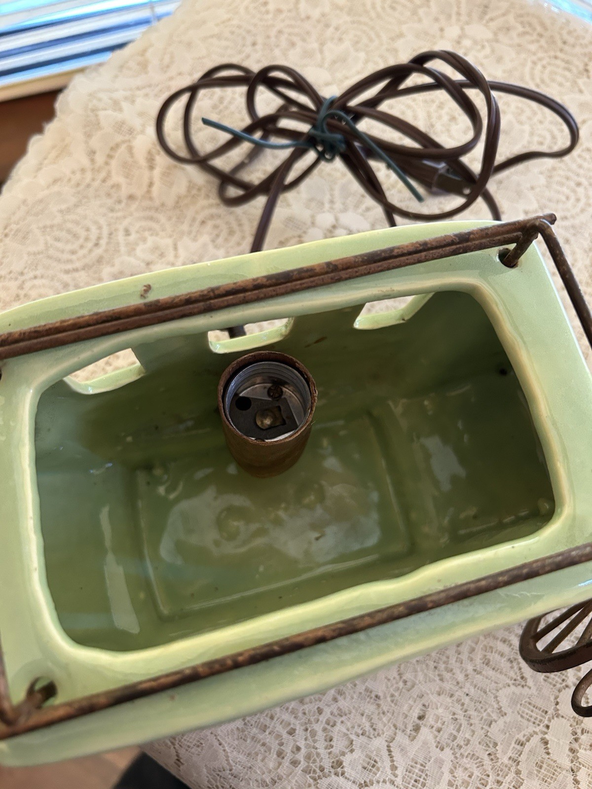 Vtg MCM Art Deco 1950’s Stagecoach Carriage Lamp Wagon Style Green Gold Rare