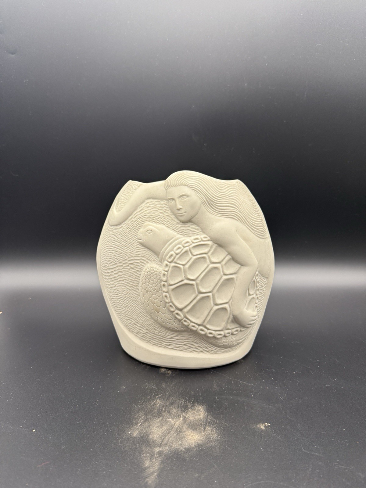 Vintage 1983 Dayle Rushall Studio Pottery Vase Mermaid Turtle Signed Receipt 8″