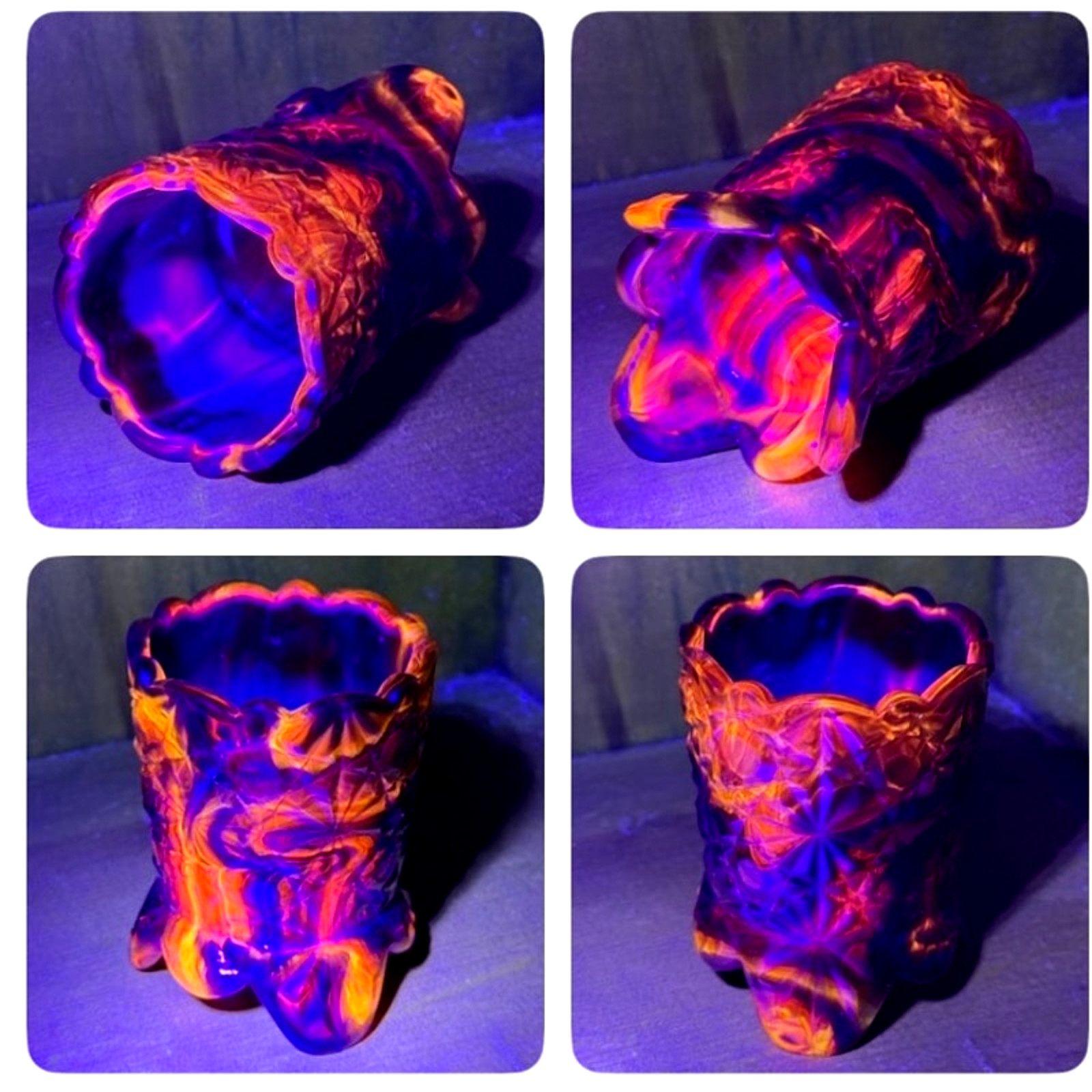 Boyd Glass Daisy Button Toothpick Holder 1999 Autumn Harvest GLOWS OOAK B1817