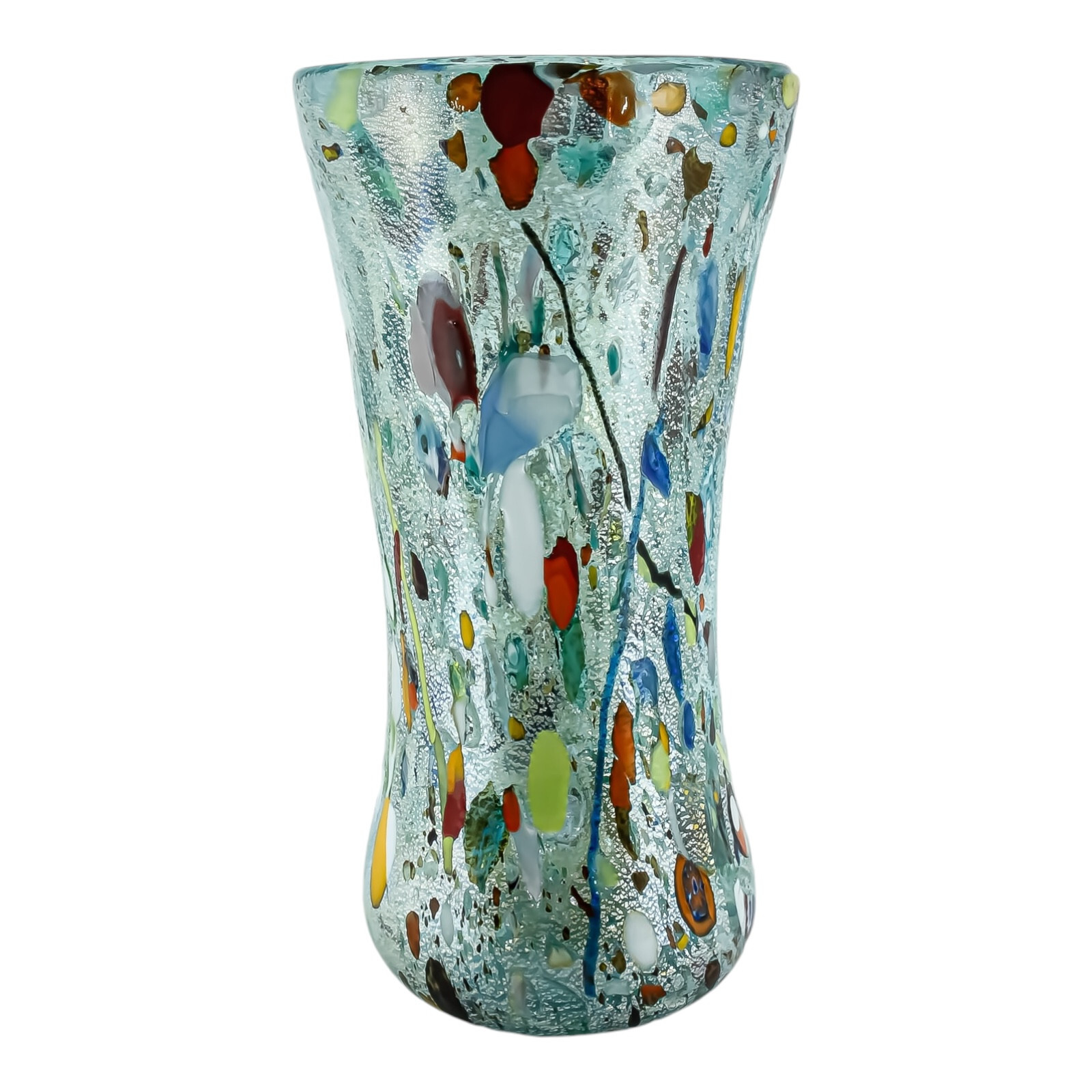 Murano Glass Vase Light Blue Multi Coloured Handmade Blown Millefiori 25cm