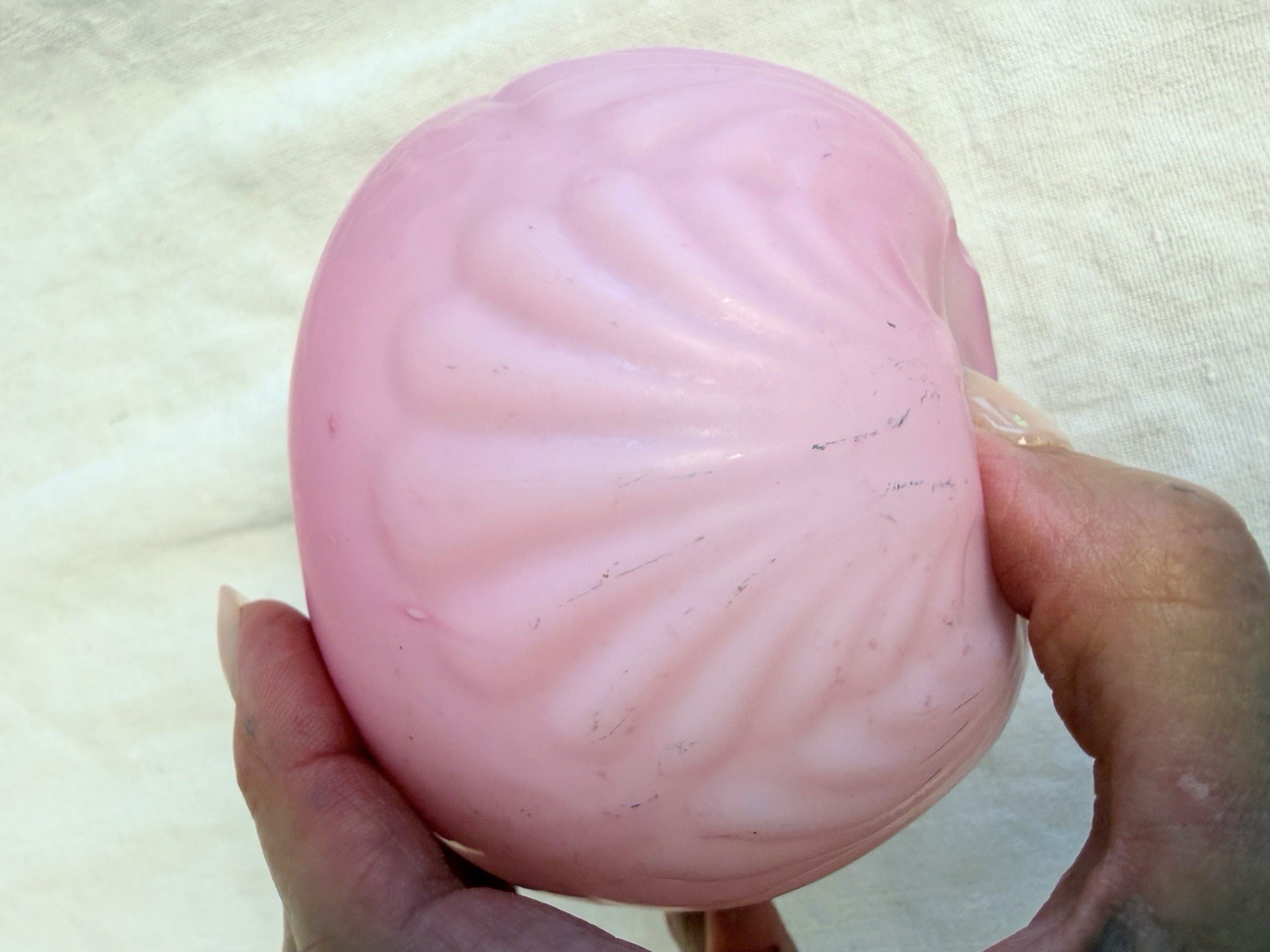 Pink satin pinch bowl rose vase glass