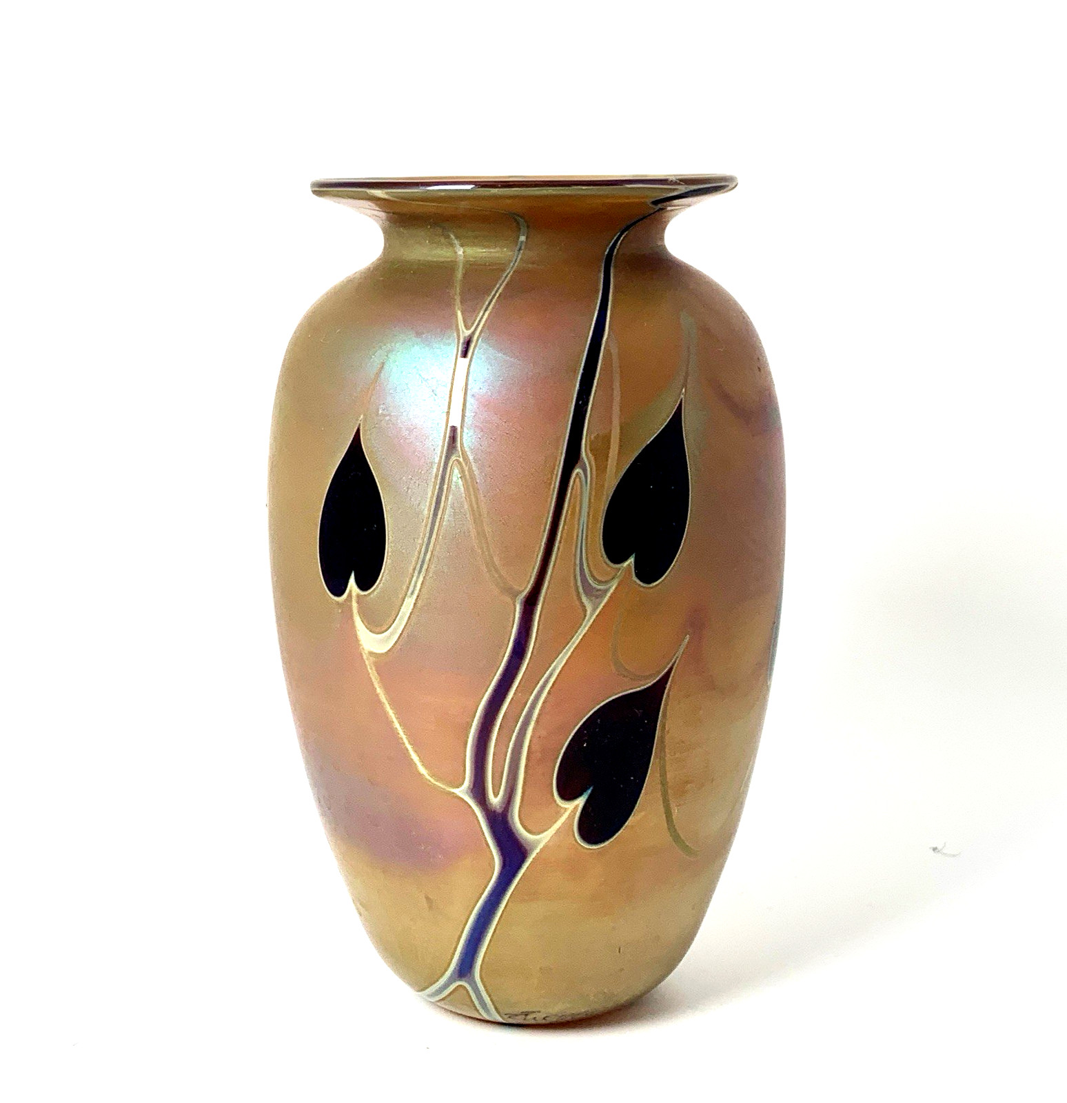 Craig Zweifel Vase Blown Art Glass Hearts And Vines Iridescent 1985 Idaho