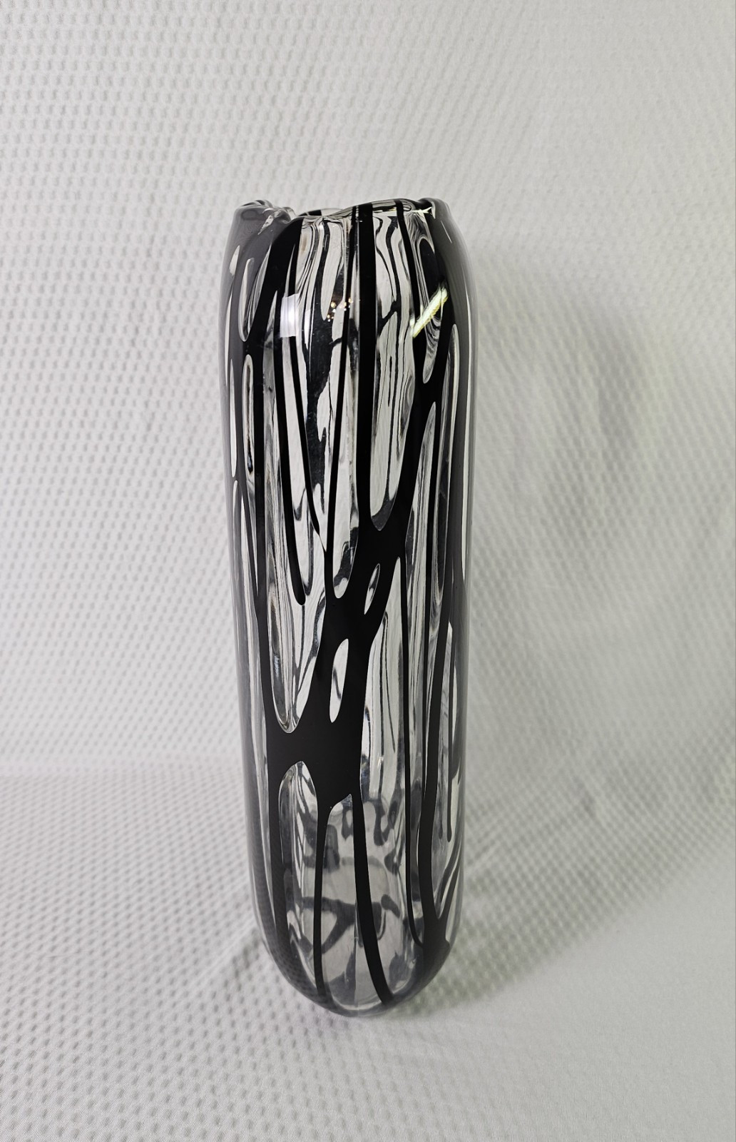 Murano Handblown Modern Oval Translucent Vase W/ Expressionistic Detailing EUC