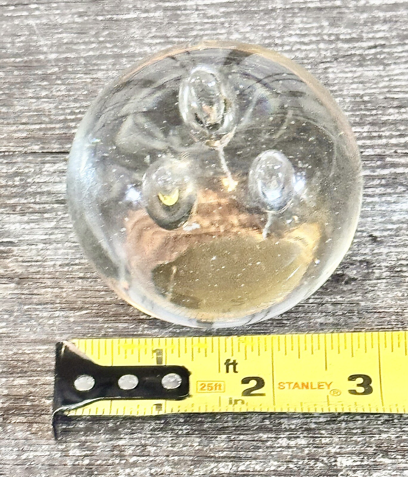 Vintage Paperweight Clear Art Glass Crystal Round Orb w/ Bubbles Heavy 3″