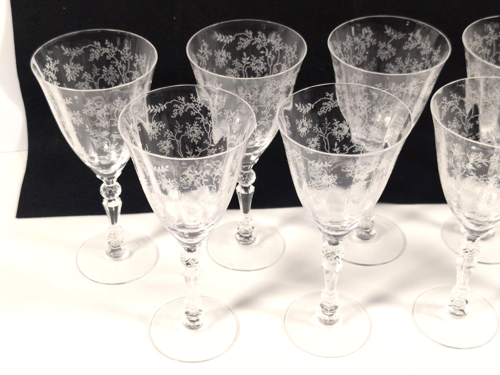 Fostoria Chintz Crystal Water Goblet 7-5/8″ Etched Floral Stemware
