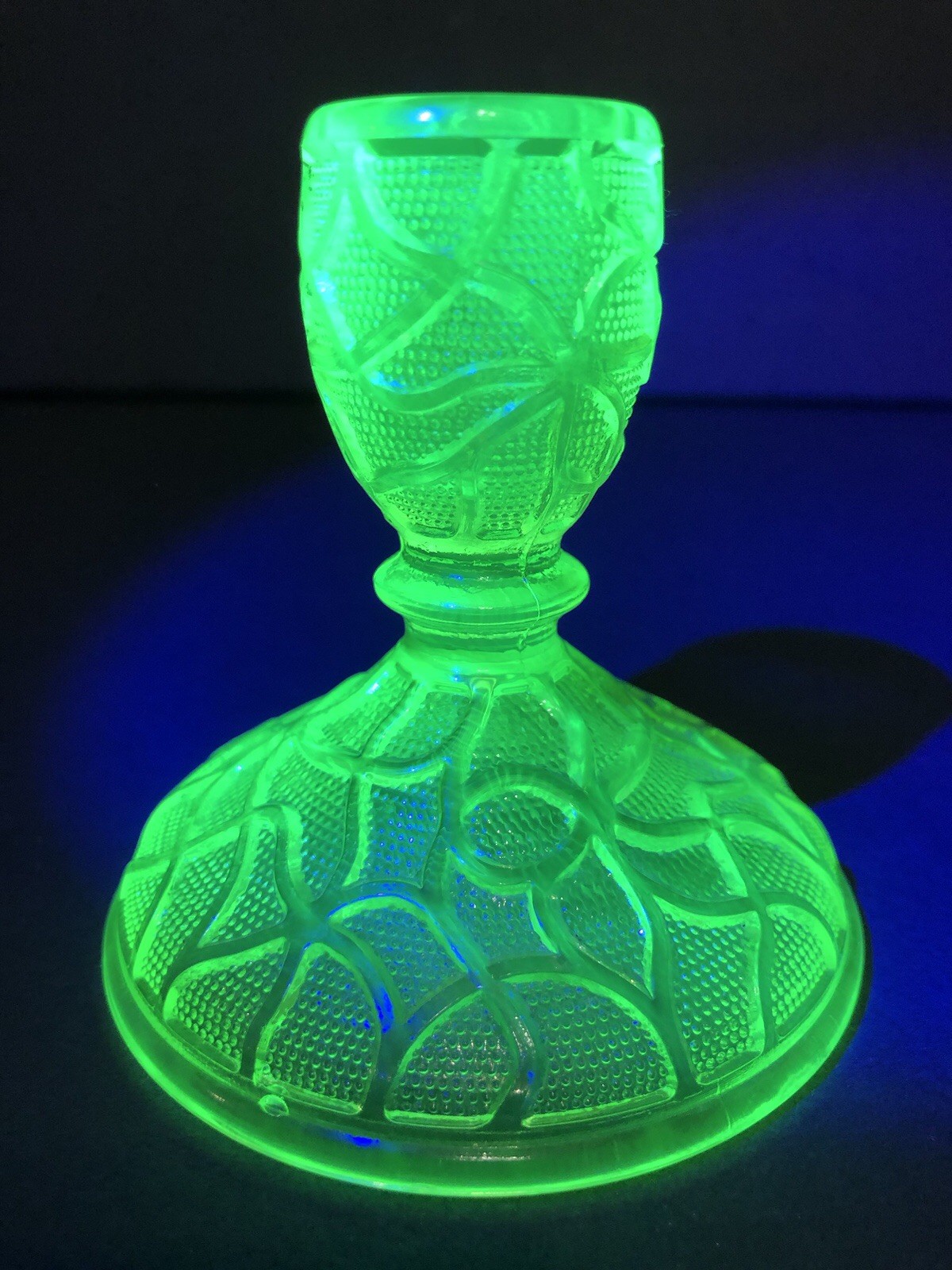 Imperial Glass Yellow Vaseline Uranium Tree of Life 3 3/8”Candle Holder Vintage