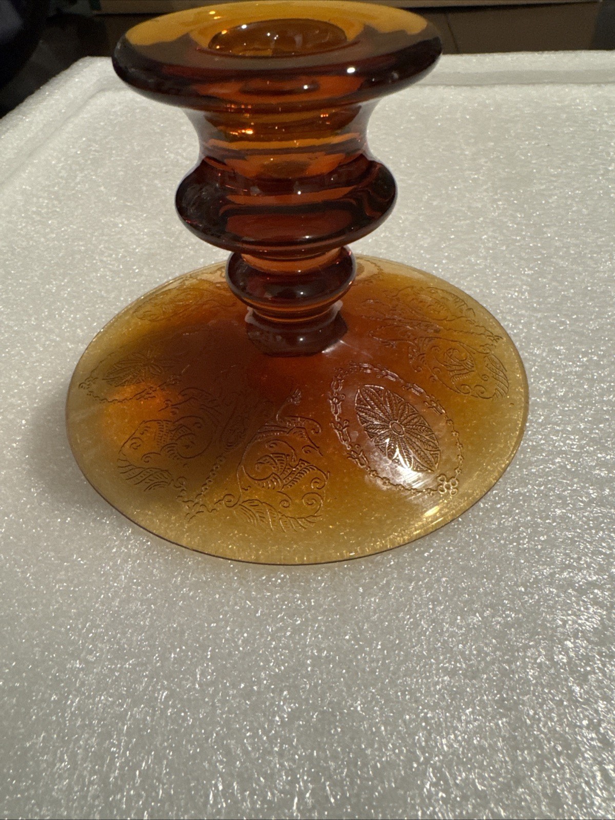 Cambridge Glass Amber Candleholder Magestic Mid Century Made in USA 4.25″ x 2.25