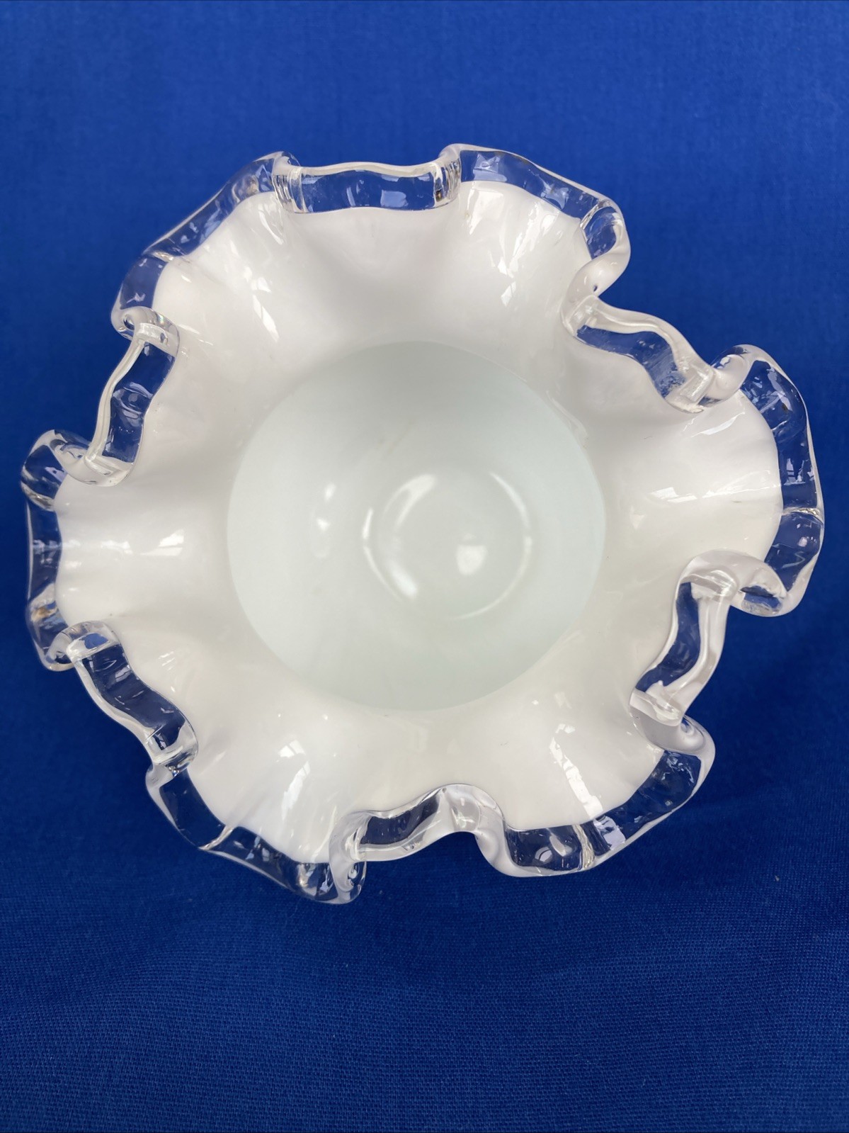 Fenton Silver Crest Ruffled Edge Vase Milk Glass Rose Bowl Vintage