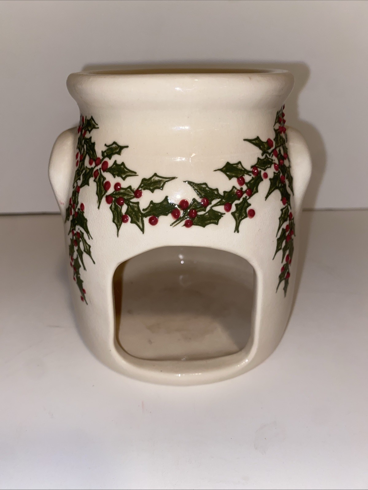 RARE Helen Berg Salmon Falls Stoneware Dover White Slip Cast Tart Warmer Holly