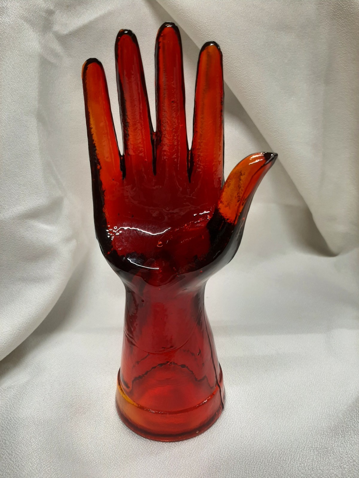 Vintage Amberina glass hand display for jewelry, rings. Excellent condition.