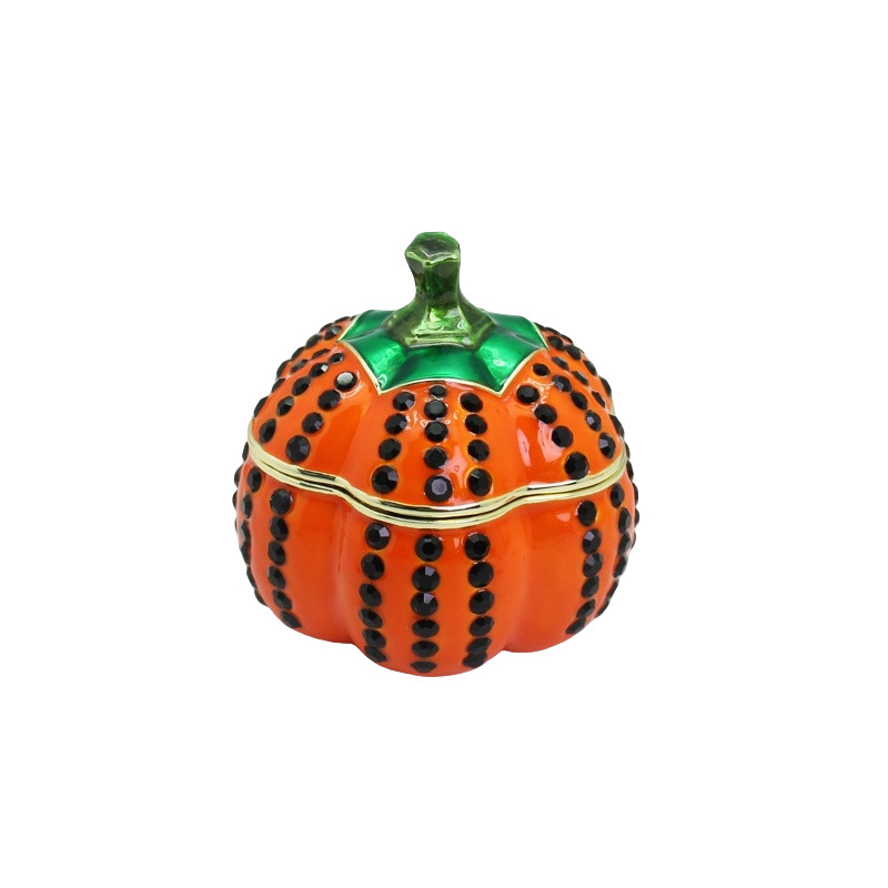 SHINNYGIFTS Enamel Pumpkin Jewelry Box Hand Painted Trinket Box for Halloween
