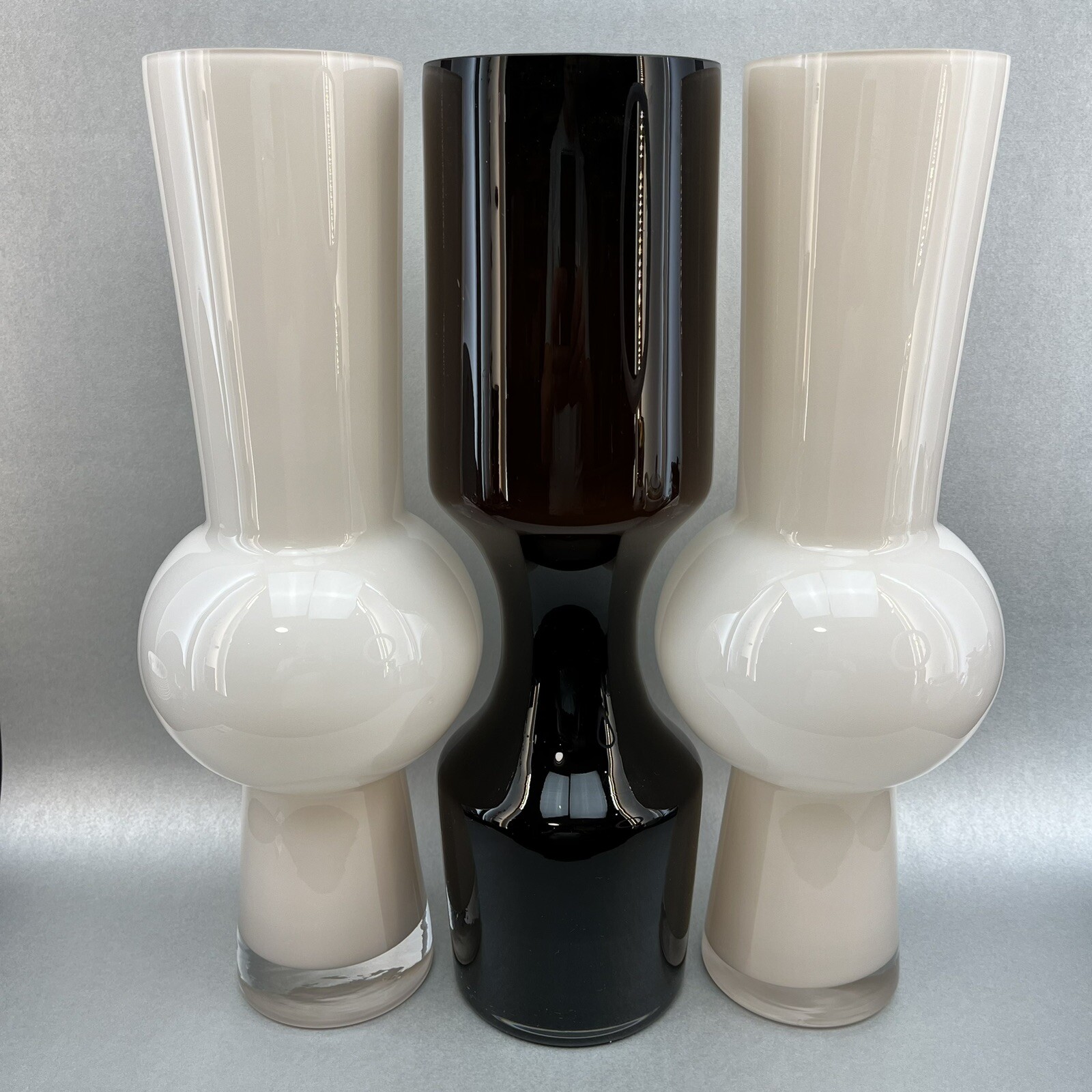 ONE White Modernist 14” Cased Glass Vase Danish Modern Scandinavian Style Hooped