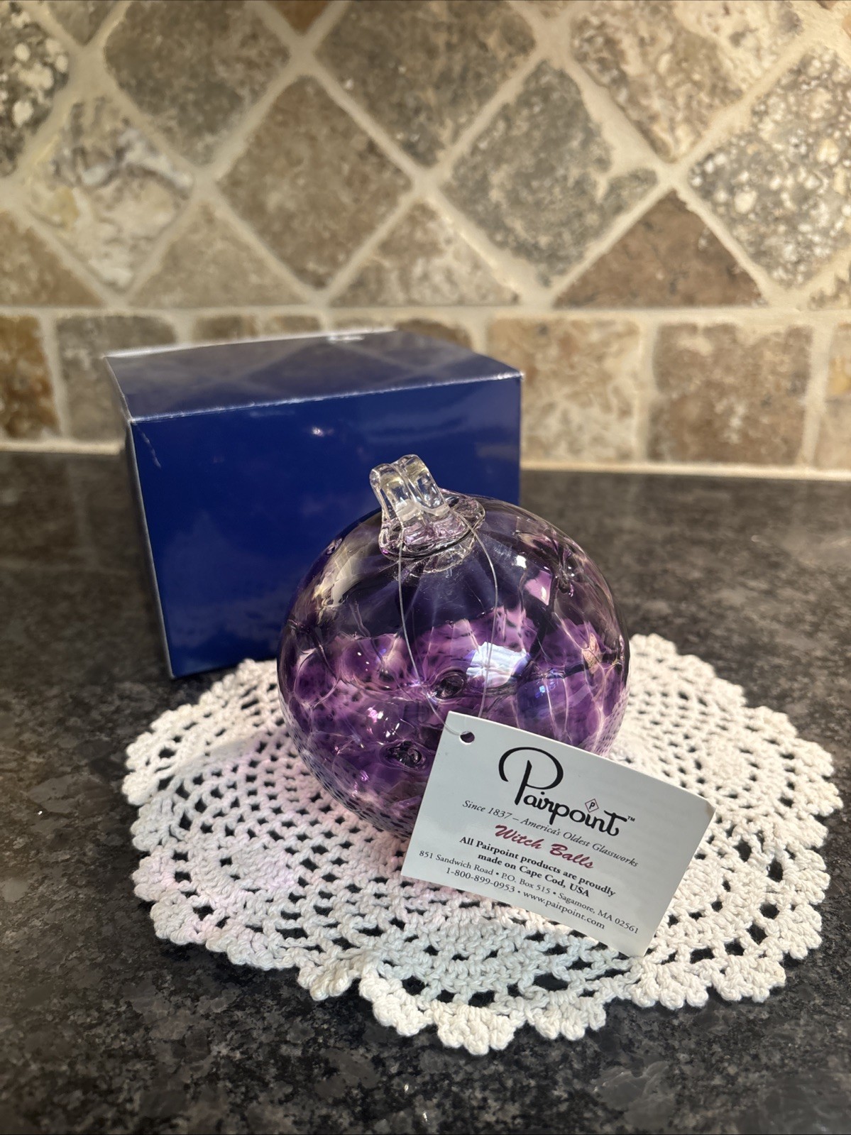 Pairpoint Glassworks Hand Blown Purple Glass Witch’s Ball Ornament 3.75” New/Tag