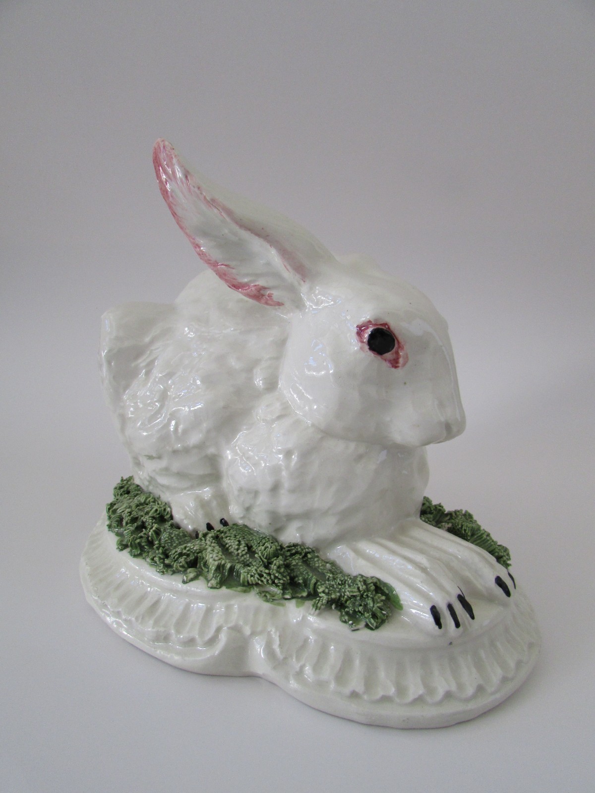 Vintage Italy White Easter Rabbit Majolica Figure