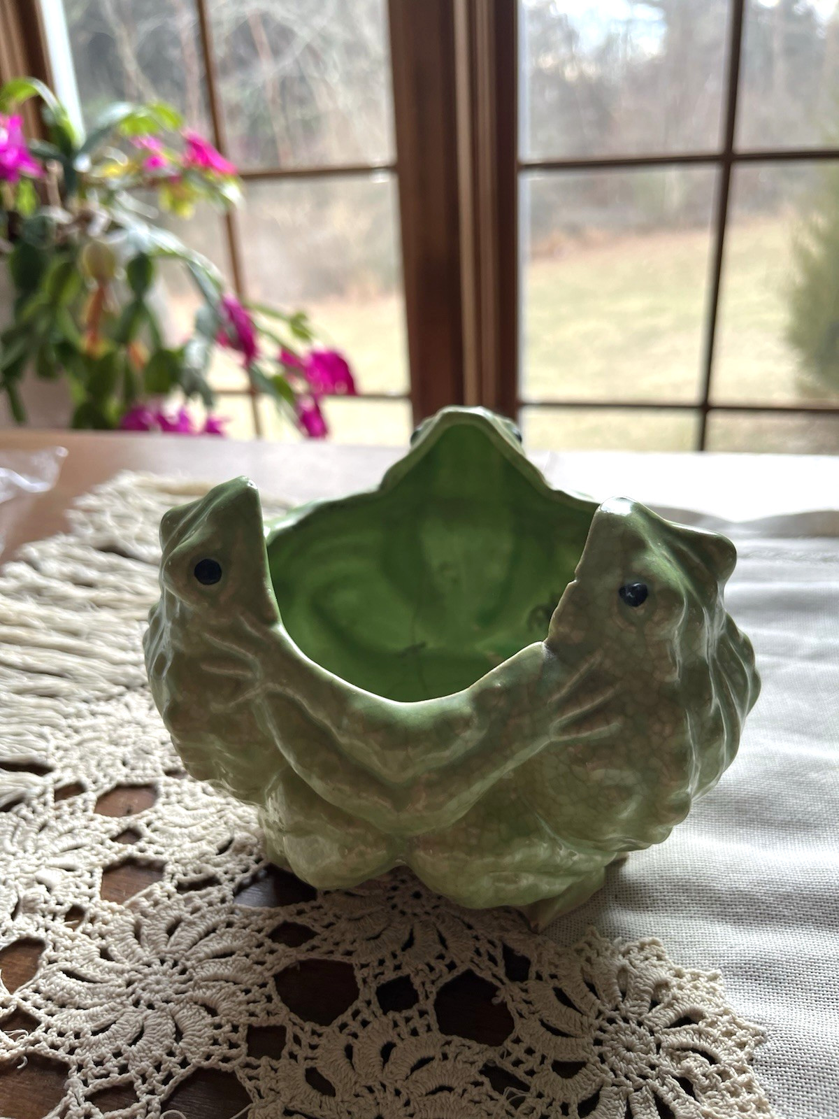RARE Vintage 1930s Frog Vase Japan Three 3 Dancing Hugging Frogs Pottery Ceramic