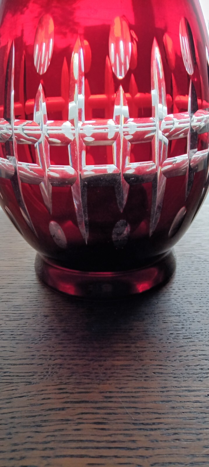 Czech Vintage 10 1/2 Inch Ruby Red Cut To Clear Crystal Bohemian Vase MCM Read