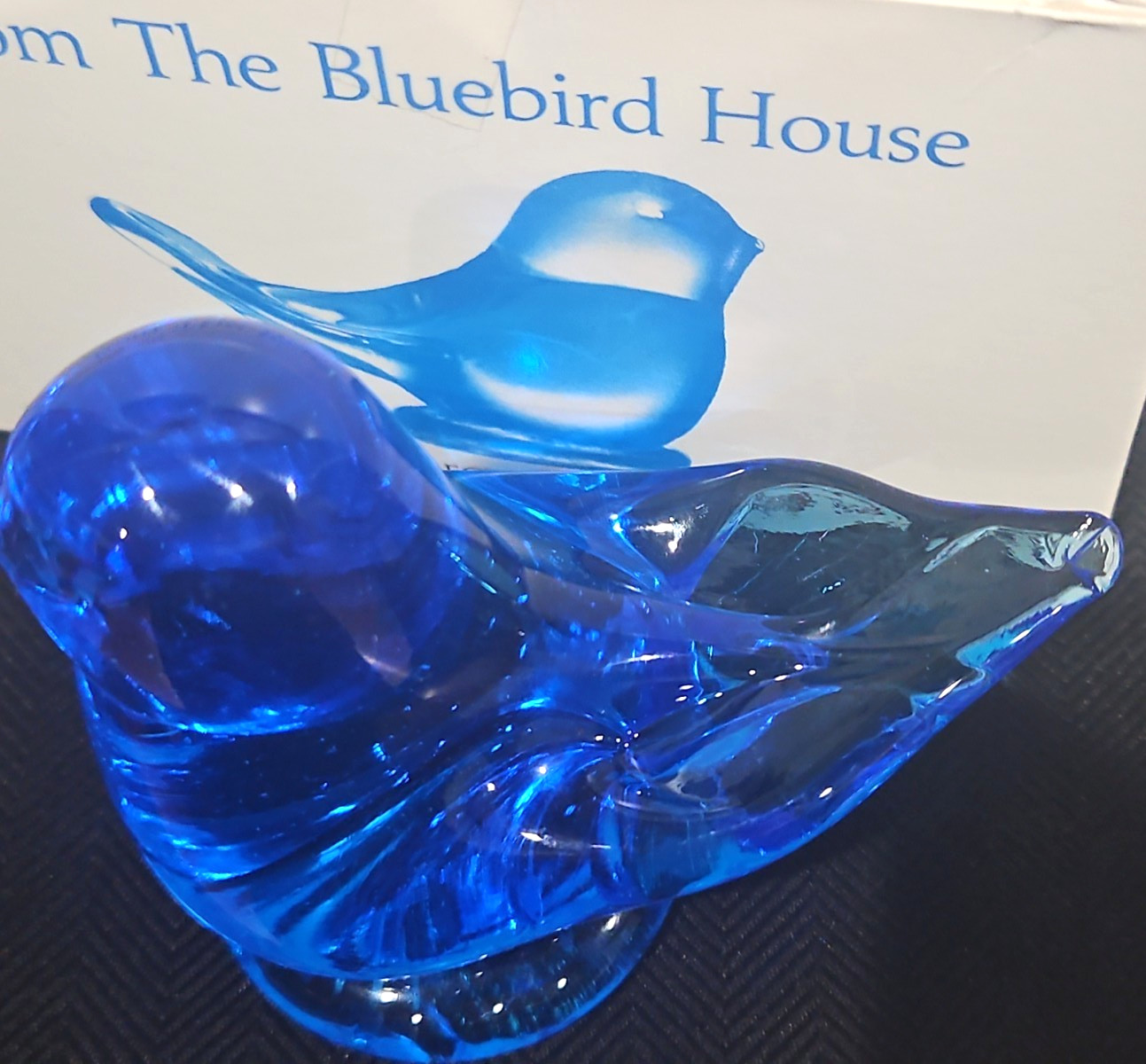 Vtg Leo Ward Bluebird of Happiness Art Glass Figurine Signed Dated 1996 with Box