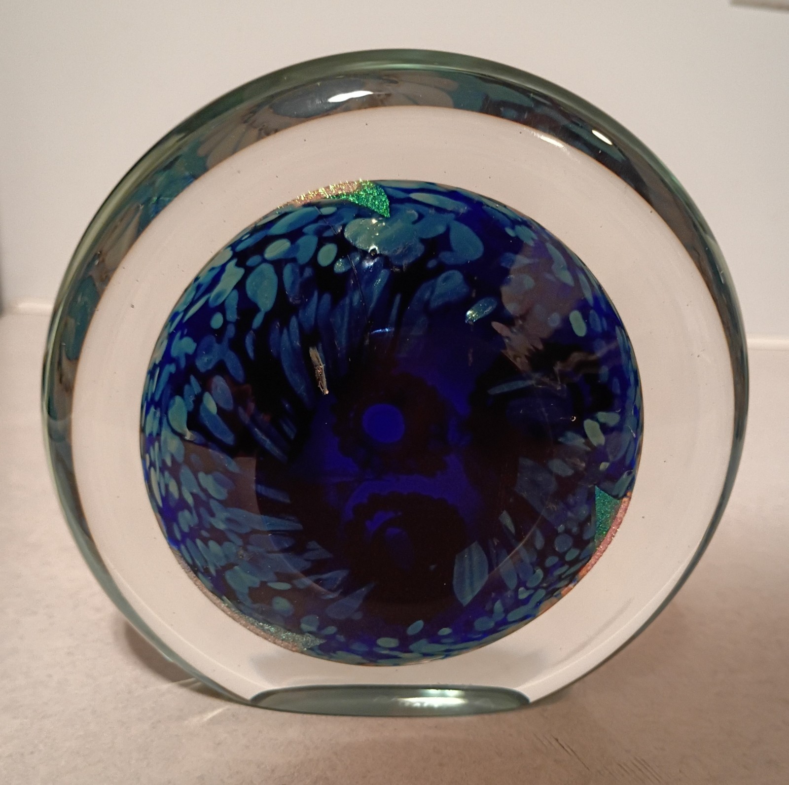 2008 Signed Robert Eickholt 5.25″Dichroic Sea Flowers Art Glass Disc Paperweight
