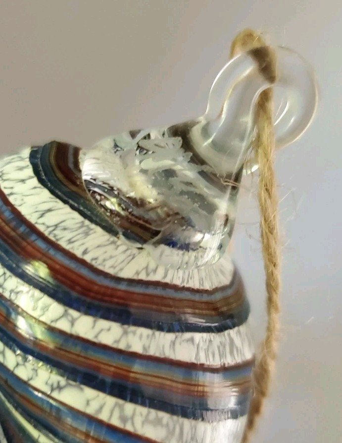 RARE Signed M.E. Mark Eckstrand Art Glass Sea Shell 1999 Red Wht Blue EUC