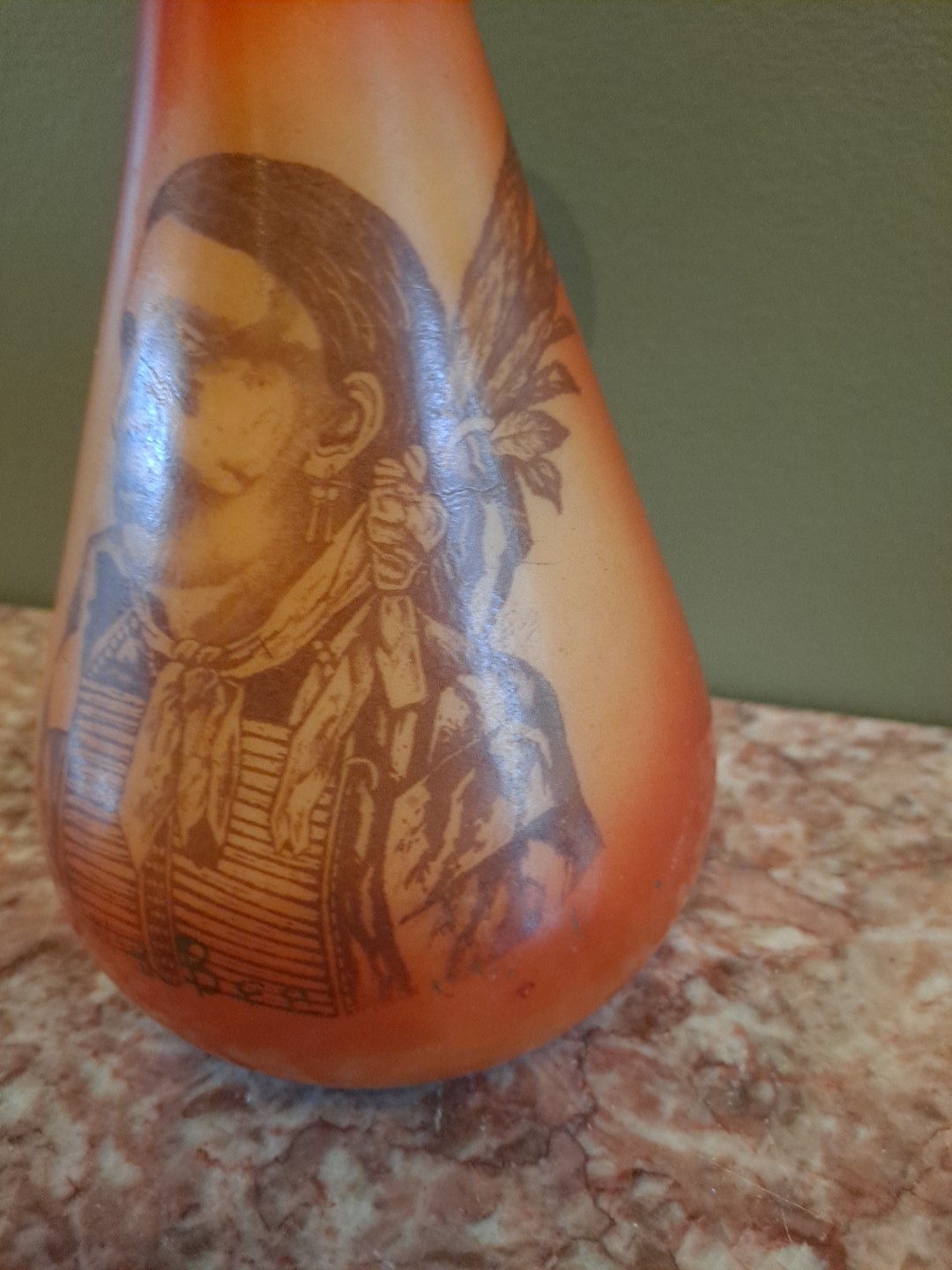 Vintage Milk Glass Brown-Glazed Native-American Indian Chief Vase Souvenir