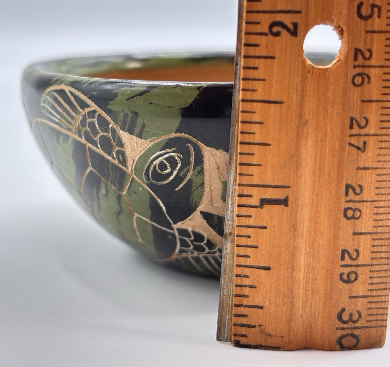 Sea Turtle Trinket Dish Carved Cut Away Design Hand Made + Painted Signed