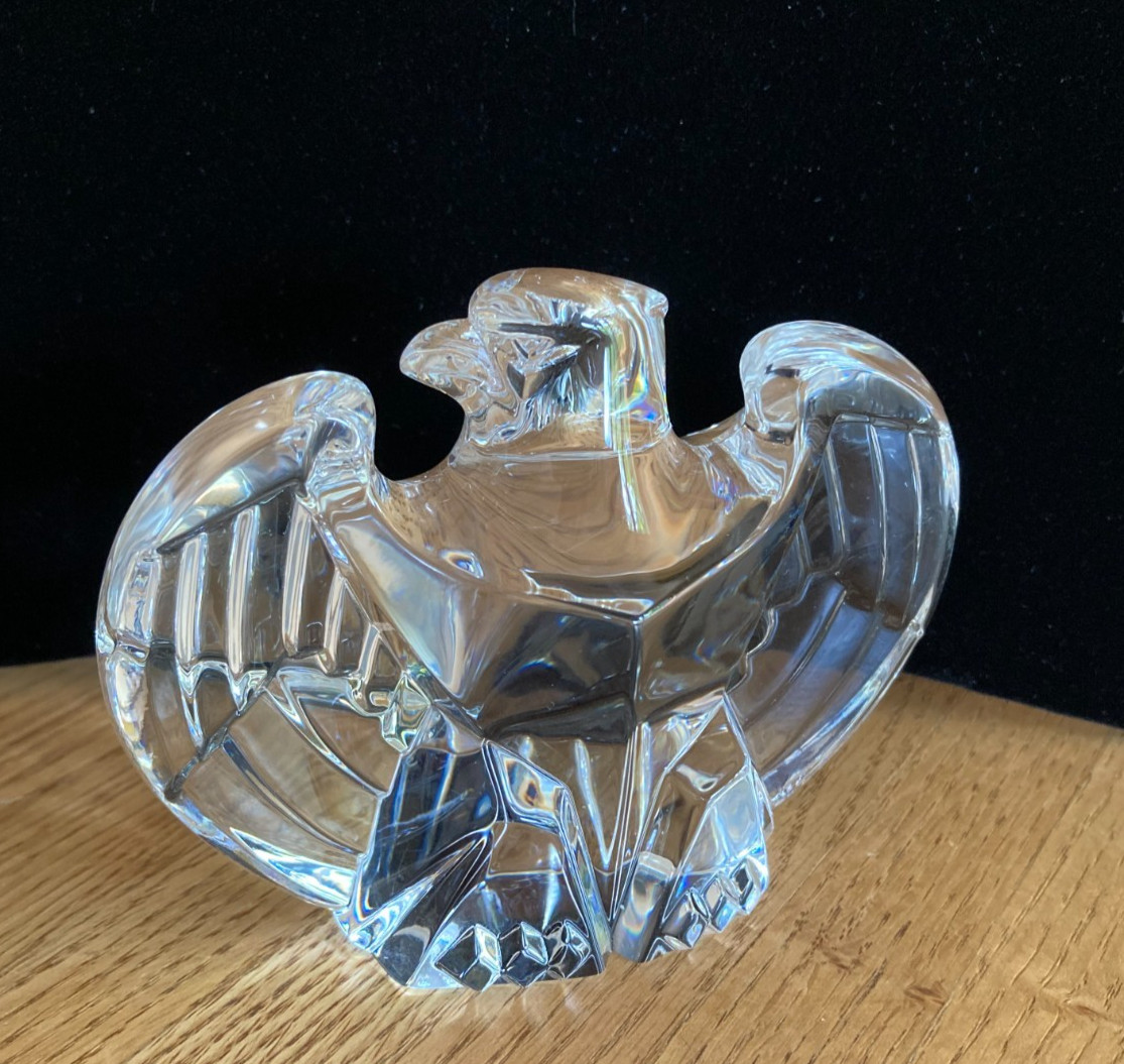 Steuben Signed Crystal Bald Eagle Lloyd Atkins Textured Sculpture Paperweight