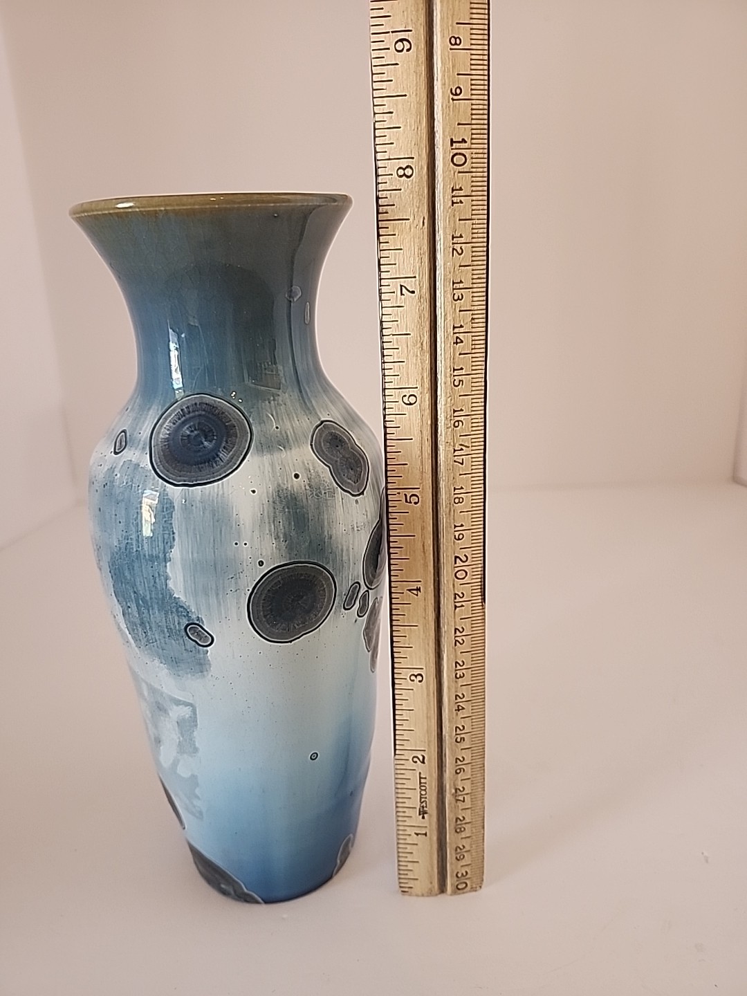 Montana 7.25″T Studio Art Pottery Vase Blue Crystalline Glaze Signed RW 2020