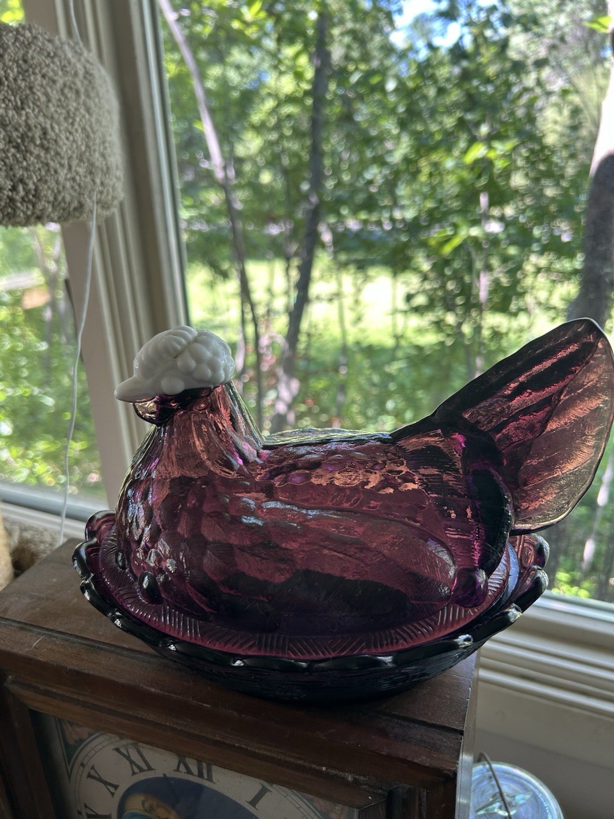 Vintage Fenton Amethyst large Hen on nest 6 1/2 inches tall 7 1/2 nose to tail