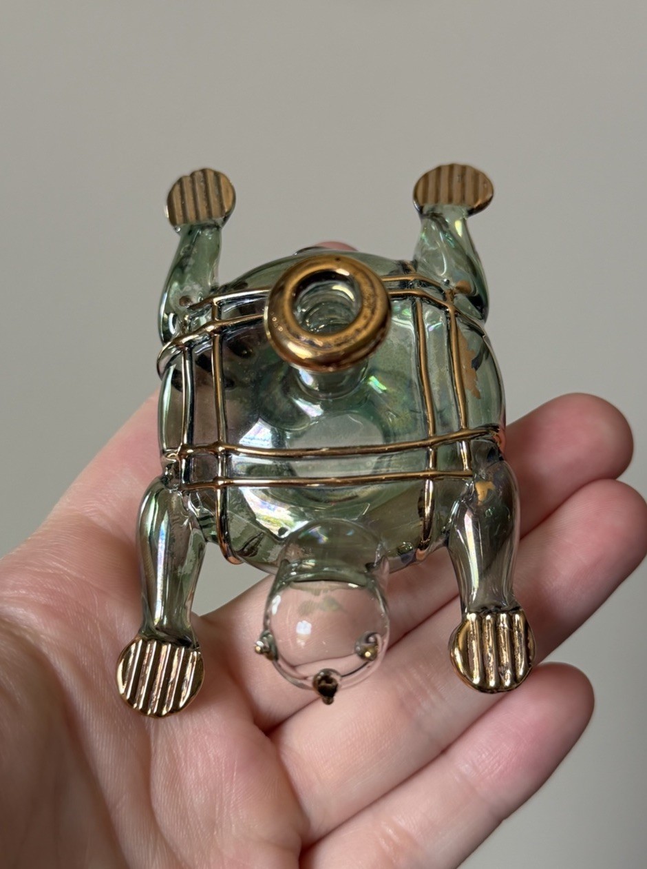 Vintage Hand Blown Turtle Perfume bottle- no stopper – Gold Accents