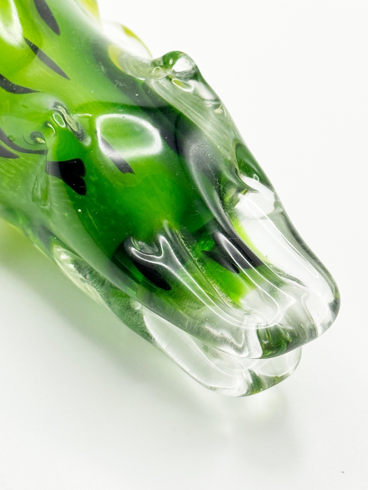 Crocodile Alligator Art Glass Figurine 12″ Hand Blown Green w Yellow w Clear