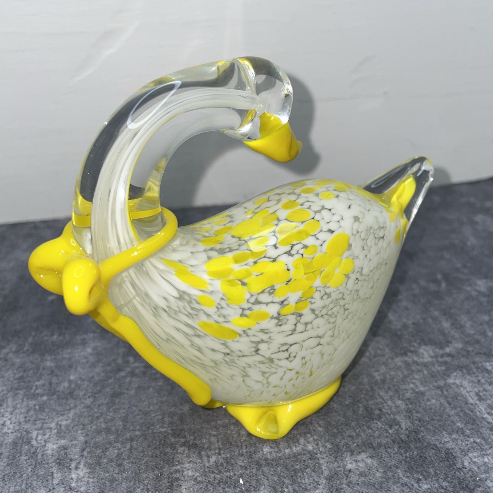 Glass Art Goose With Yellow Bow