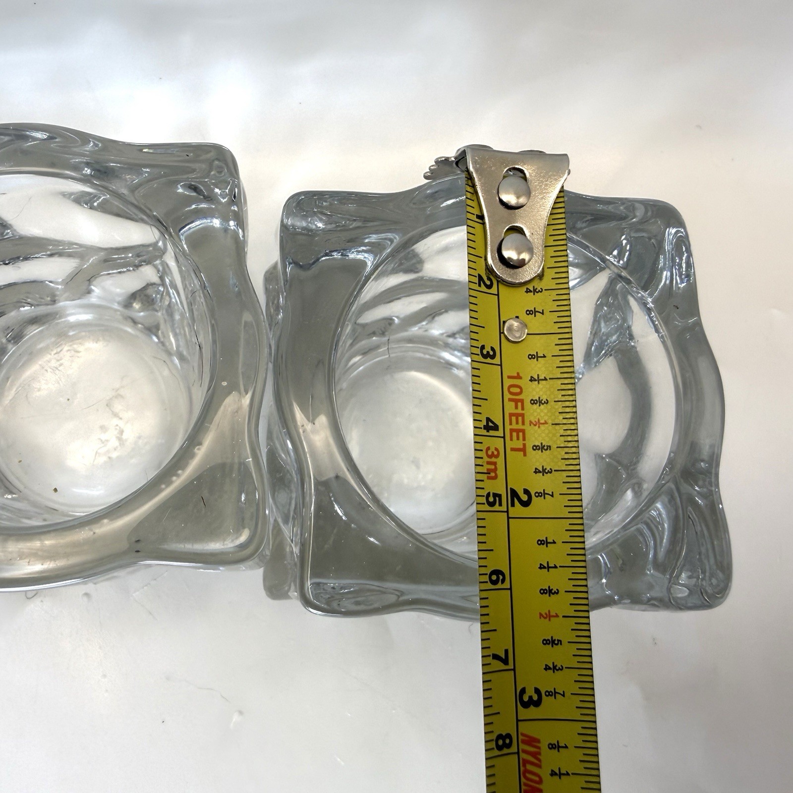 KIG Indonesia Heavy Ice Cube Square Crystal Votive Candle Holders Set of 2