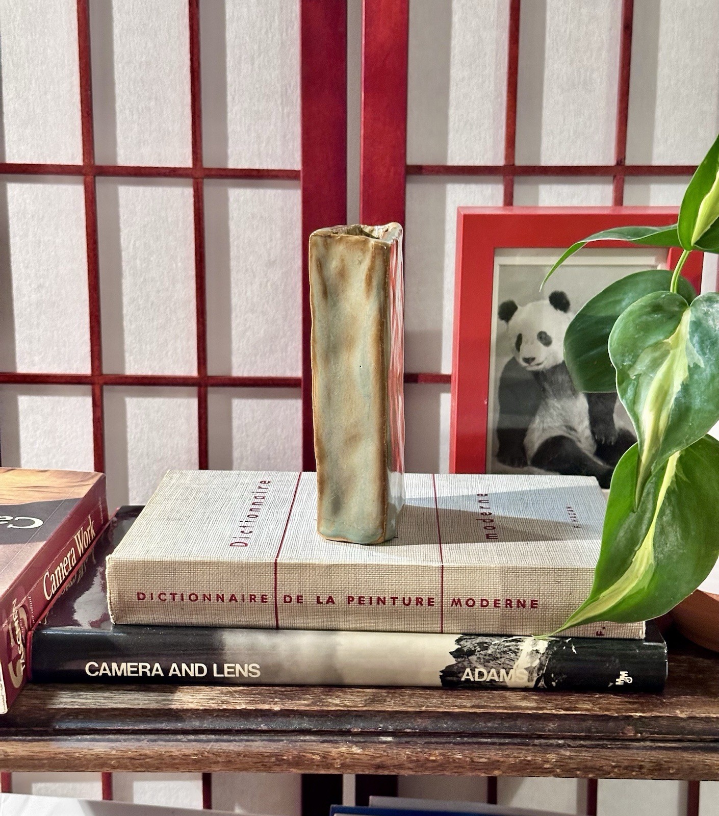 Handcrafted Ceramic Green And Brown Glazed Bud Vase With Artist’s Stamp