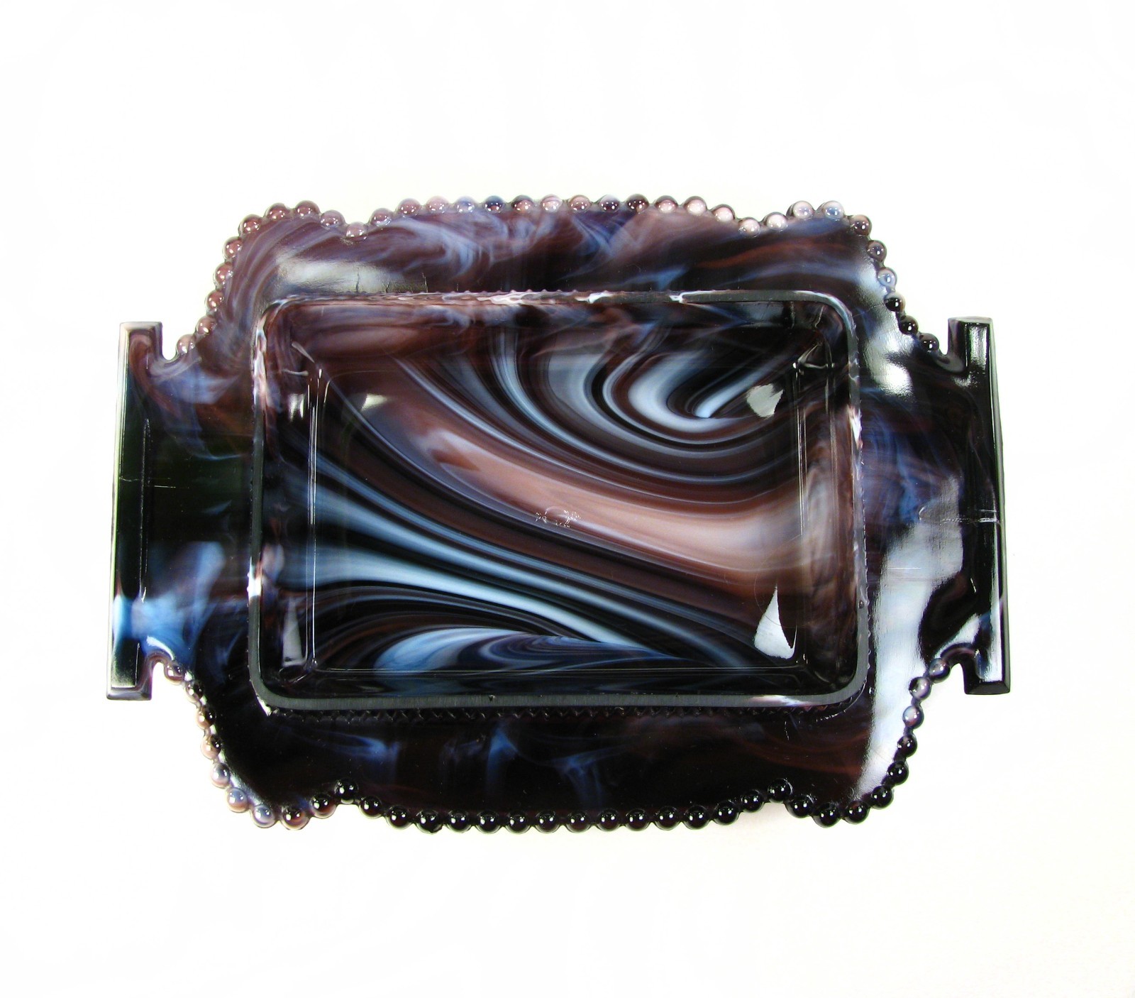 Imperial Glass Purple Slag 4-Toed Beaded Edge Covered Dish with Tags -Made 1971