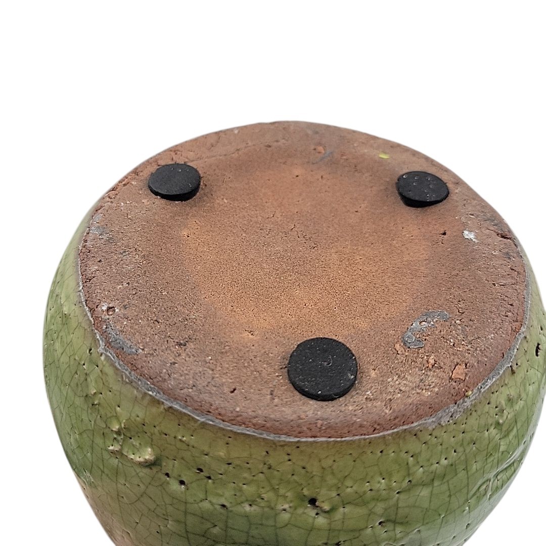 Candy Apple Green Crackled Glaze Clay Pottery Vase Vtg 7″ Tall X 4.25″ Diameter