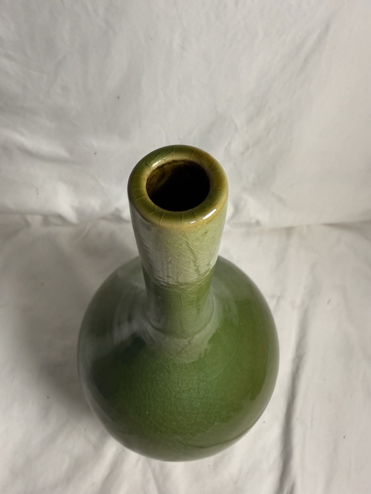 Mid Century Modern Green Crackle Glaze Floor Vase 16 Inch Large Ceramic
