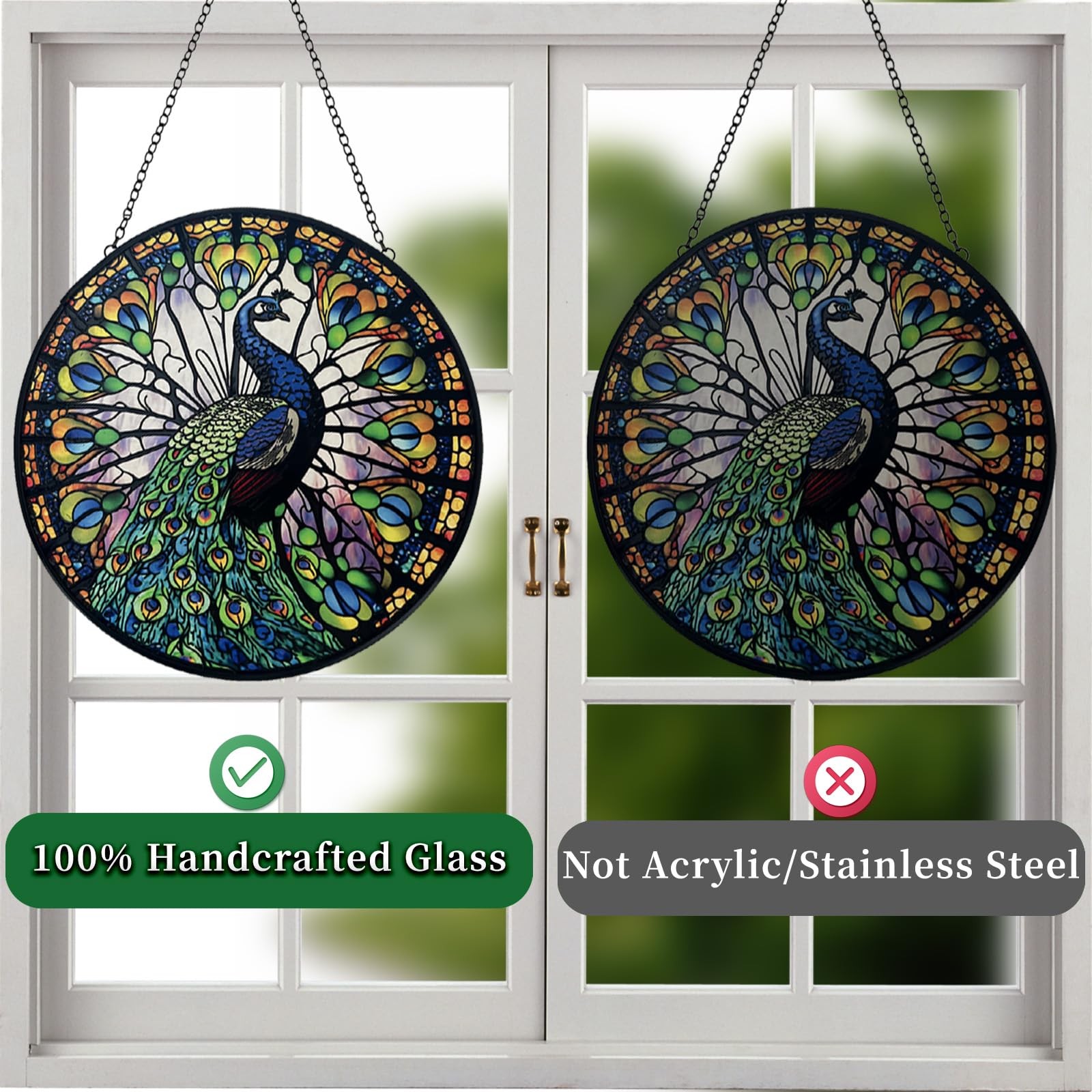 Stained Glass Suncatcher Window Wall Hanging Ornament Hand Painted Glass Panel