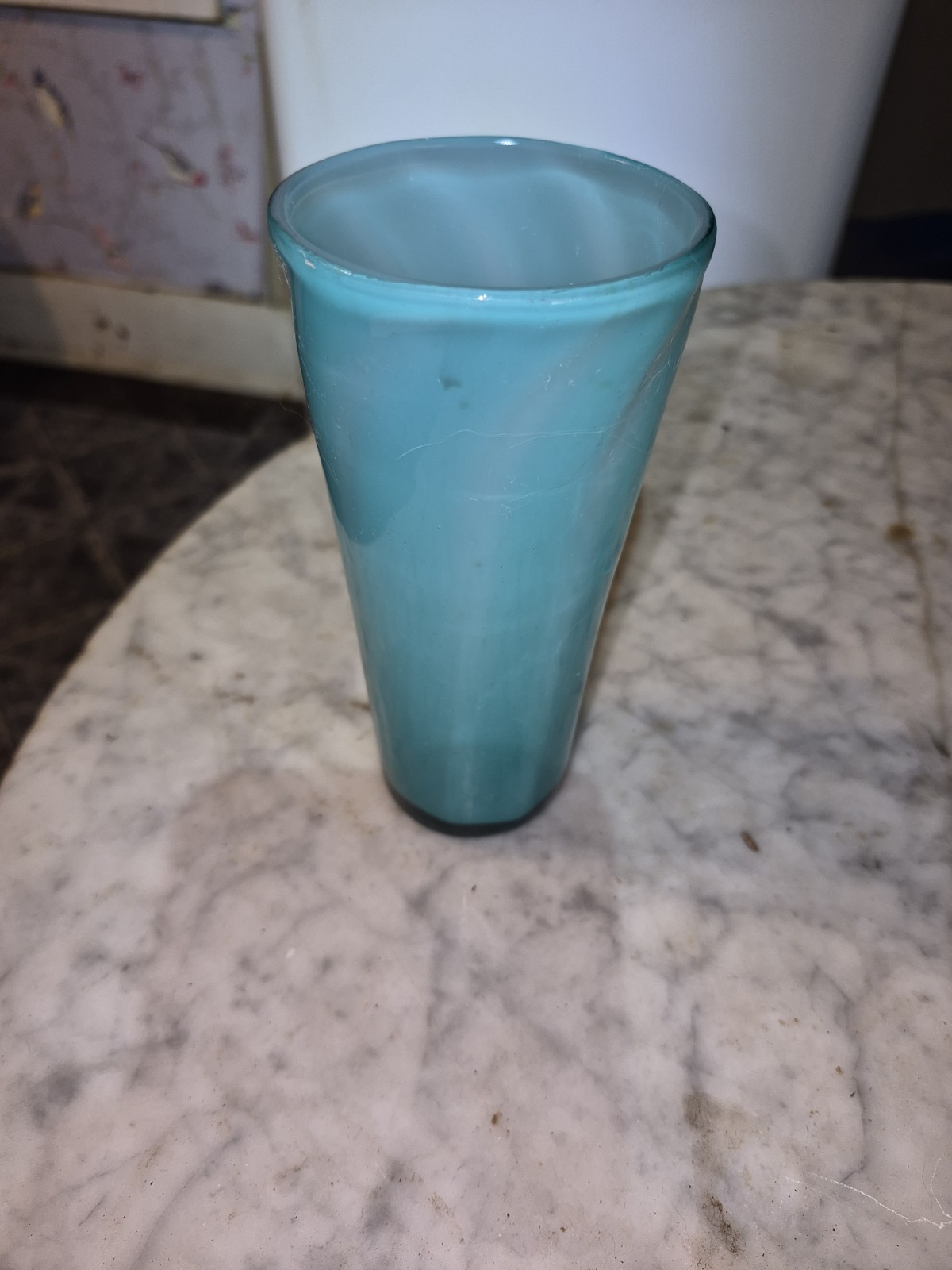 Vintage 6.75″ Blue & White Swirl Marble Glass Vase