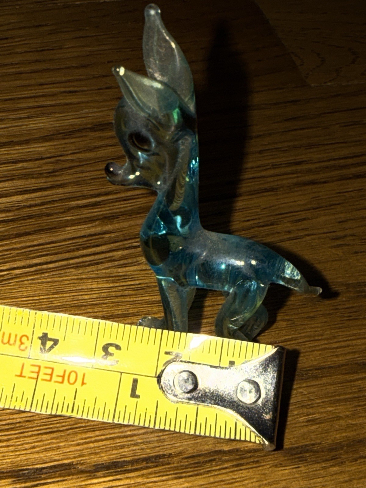 Vintage hand blown blue deer figurine mid century 2 1/2 in miniature