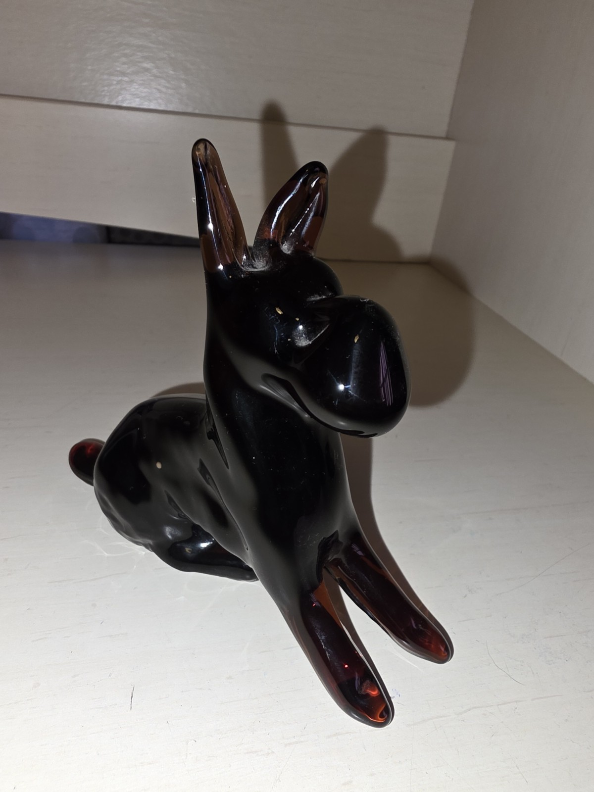 Brown Glass Puppy Dog Figurine Doberman Pinscher