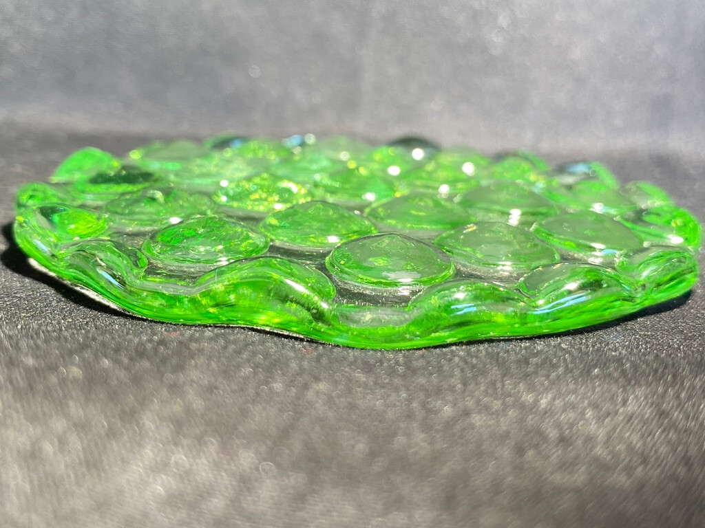 Green Vaseline glass uranium shooter Marble holder tile display yellow art lens