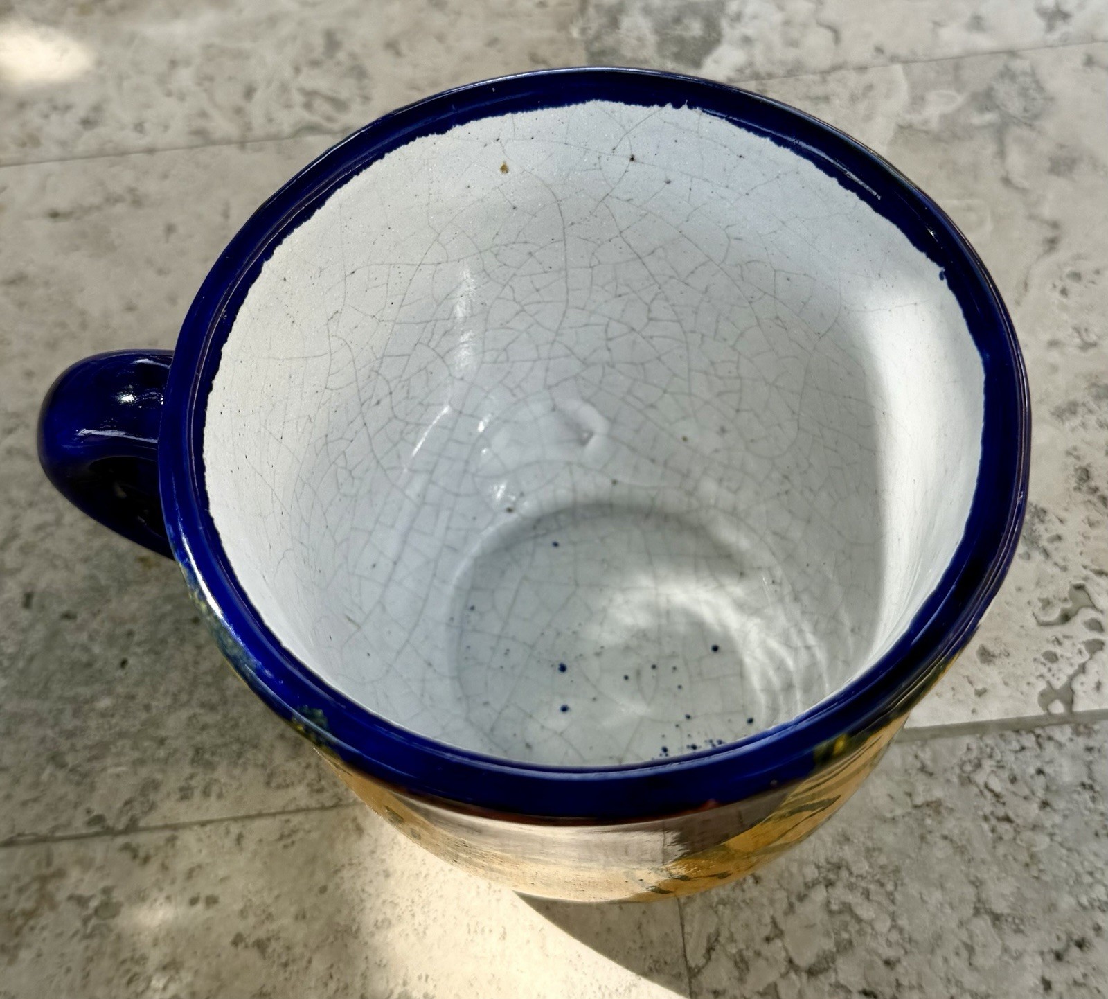 “Hand Painted Sunflower Ceramic Set Plate Mug Vase Folk Art Cobalt Blue Floral”