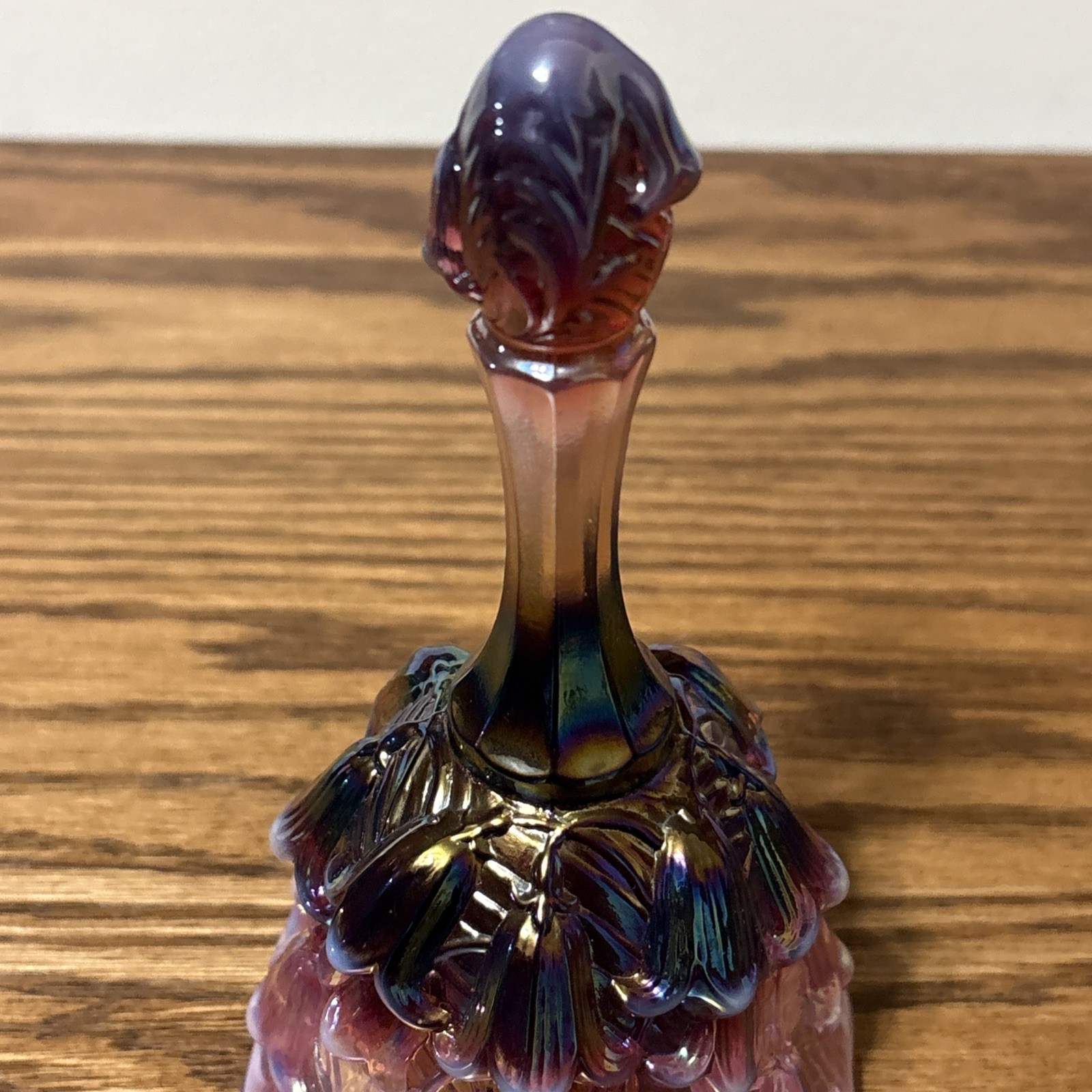Fenton Plum Opalescent Iridescent Carnival Lily Of The Valley Glass Bell 6.75”